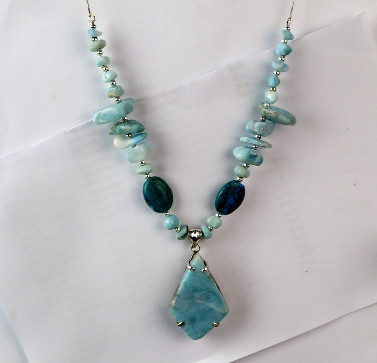 Impressive Natural Blue Larimar Turquoise .925 Sterling Silver Necklace 18inch – photo 14
