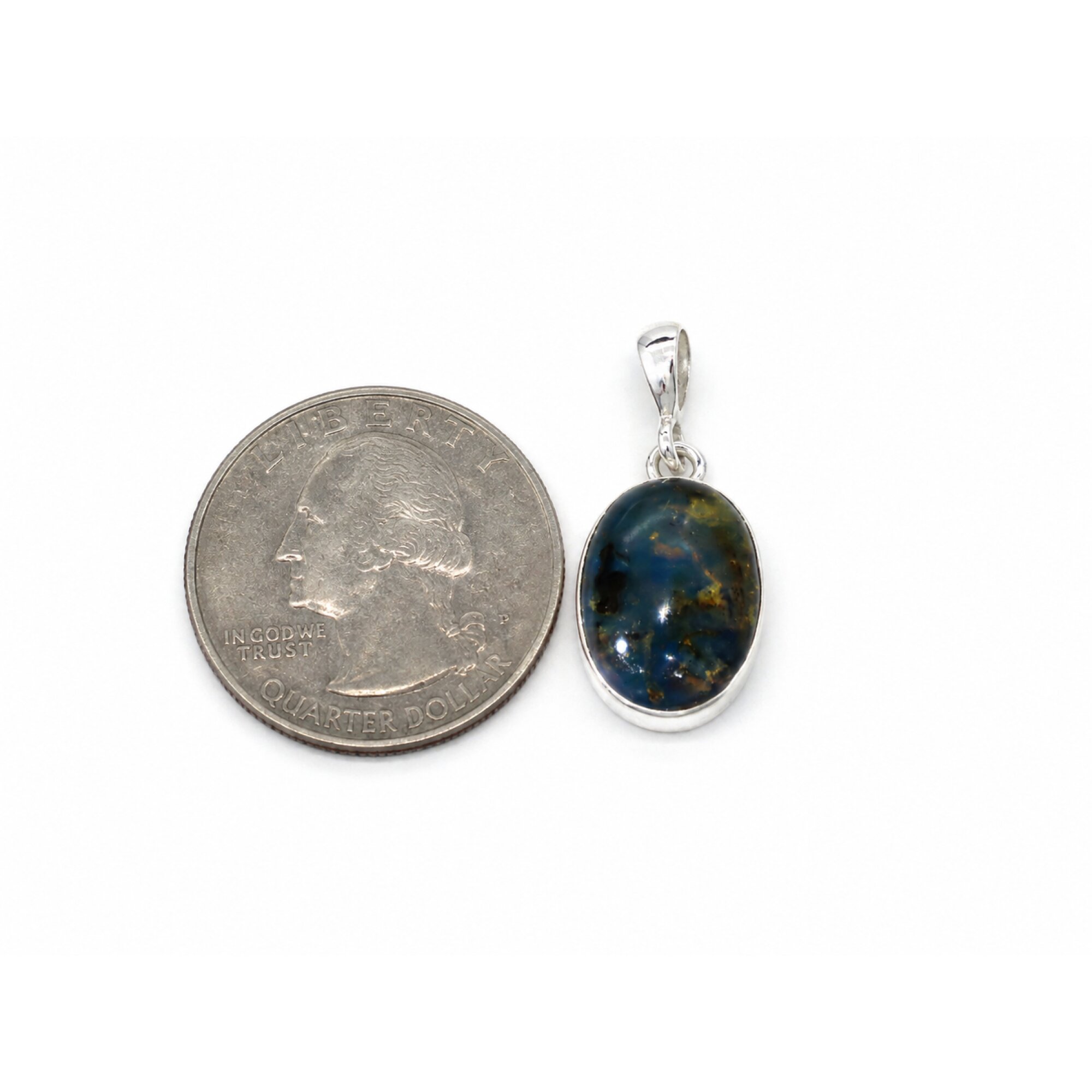 Hand Finished Clear Deep Blue 925 Sterling Silver Dominican Amber Pendant 27mm – photo 2