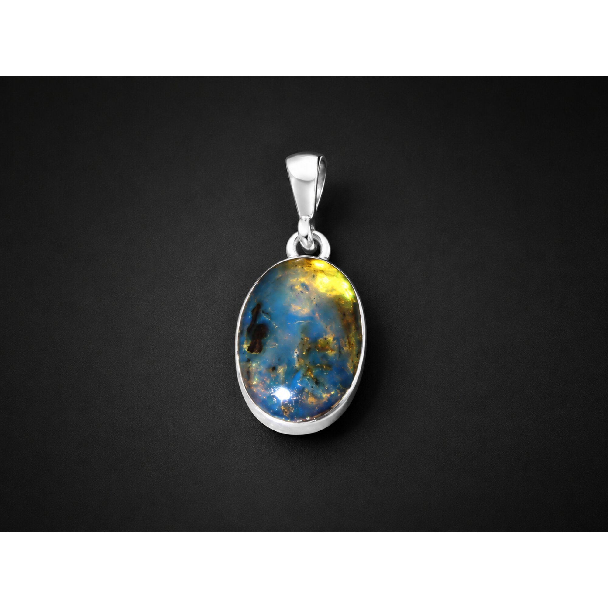 Hand Finished Clear Deep Blue 925 Sterling Silver Dominican Amber Pendant 27mm – photo 4