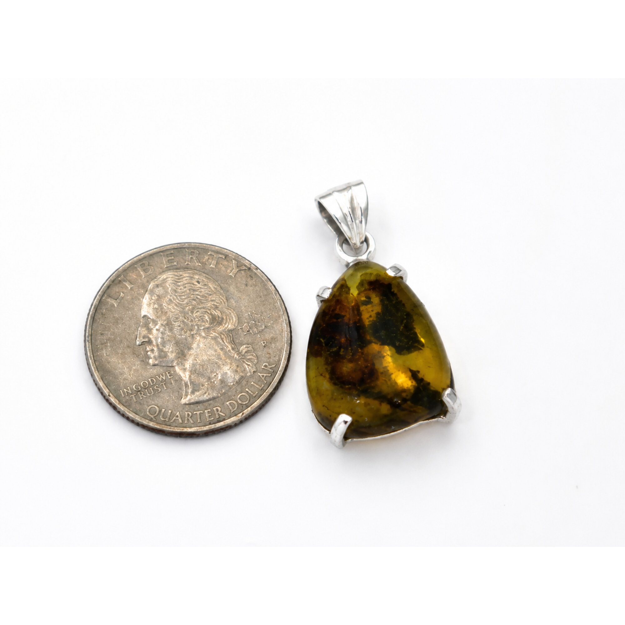 Natural Dominican Blue Amber Pendant 925 Sterling Silver 34 mm freeform dark – photo 5
