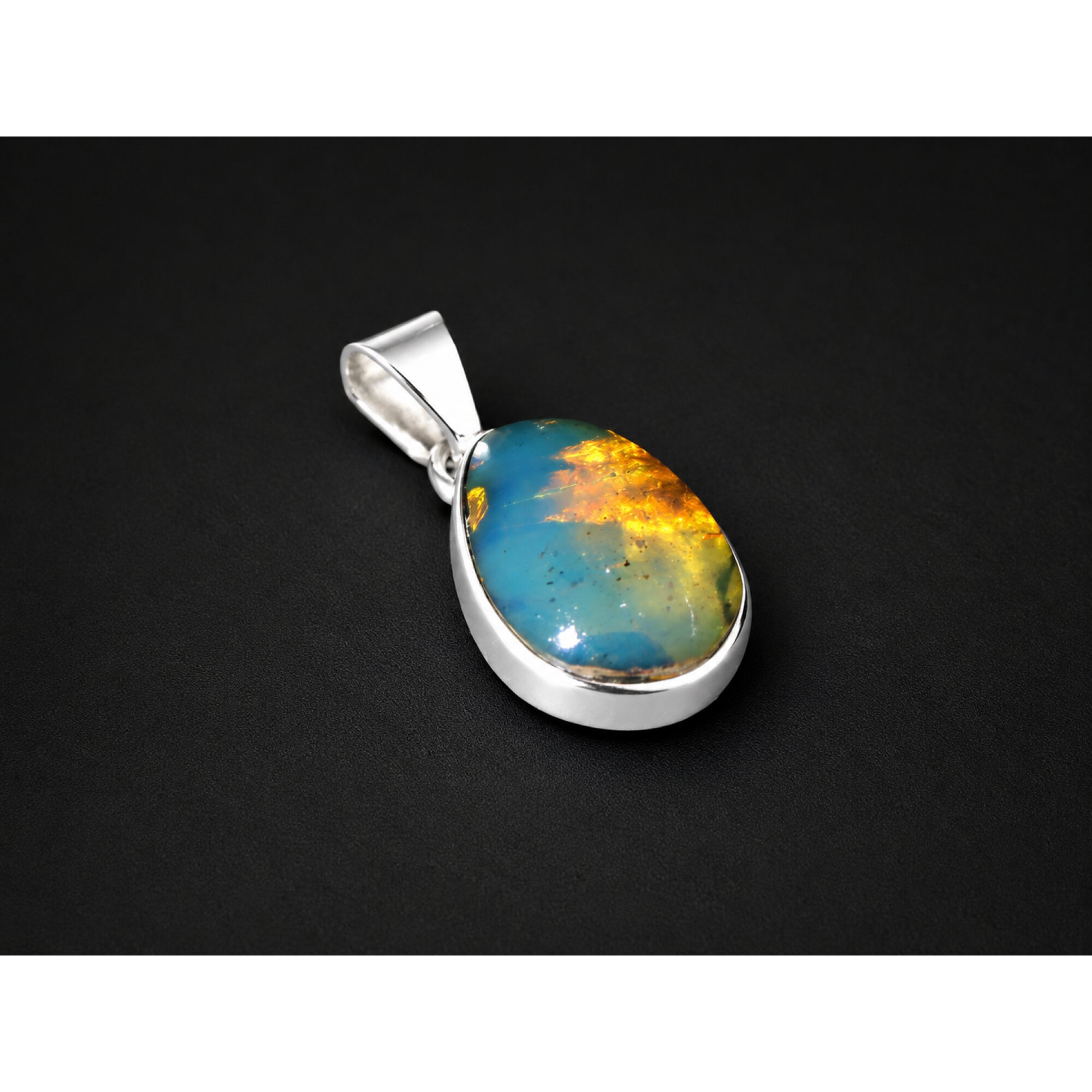 Clear deep blue Natural Dominican Amber teardrop 925 Sterling Pendant 30 mm – photo 4