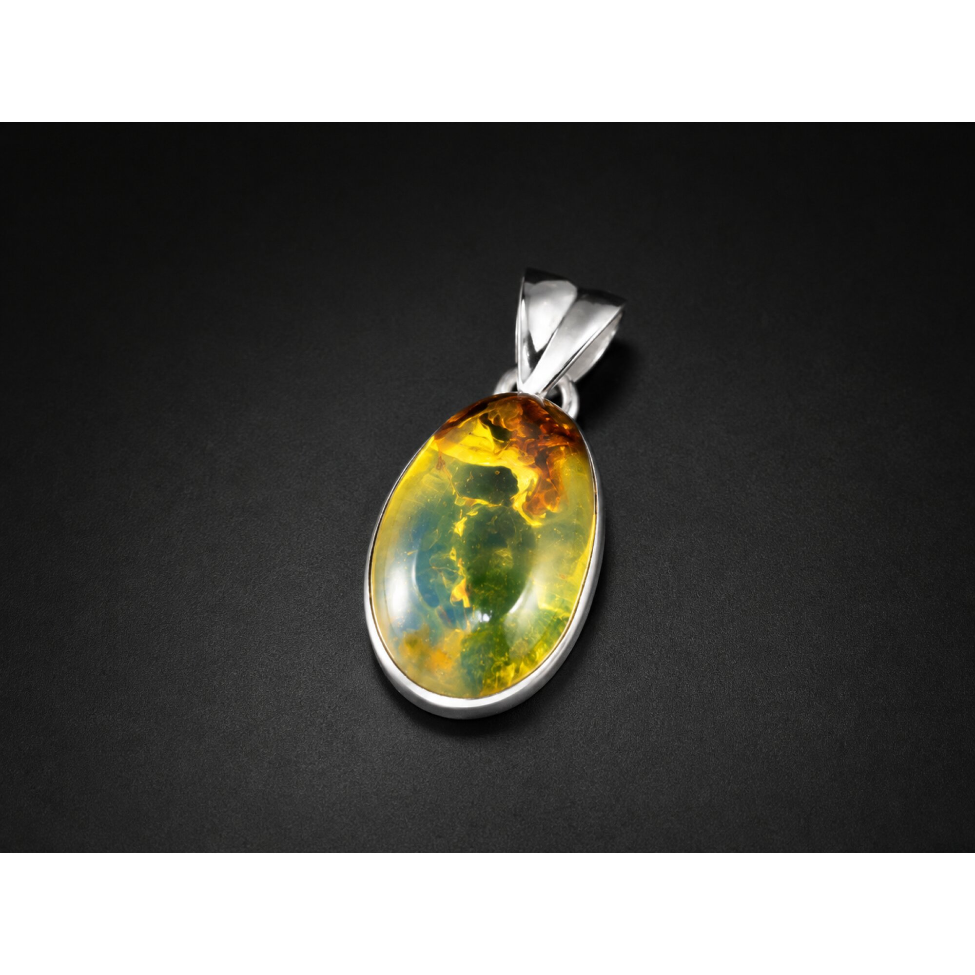 Clear sky blue Natural Dominican Amber oval 925 Sterling Silver Pendant 26 mm – photo 3