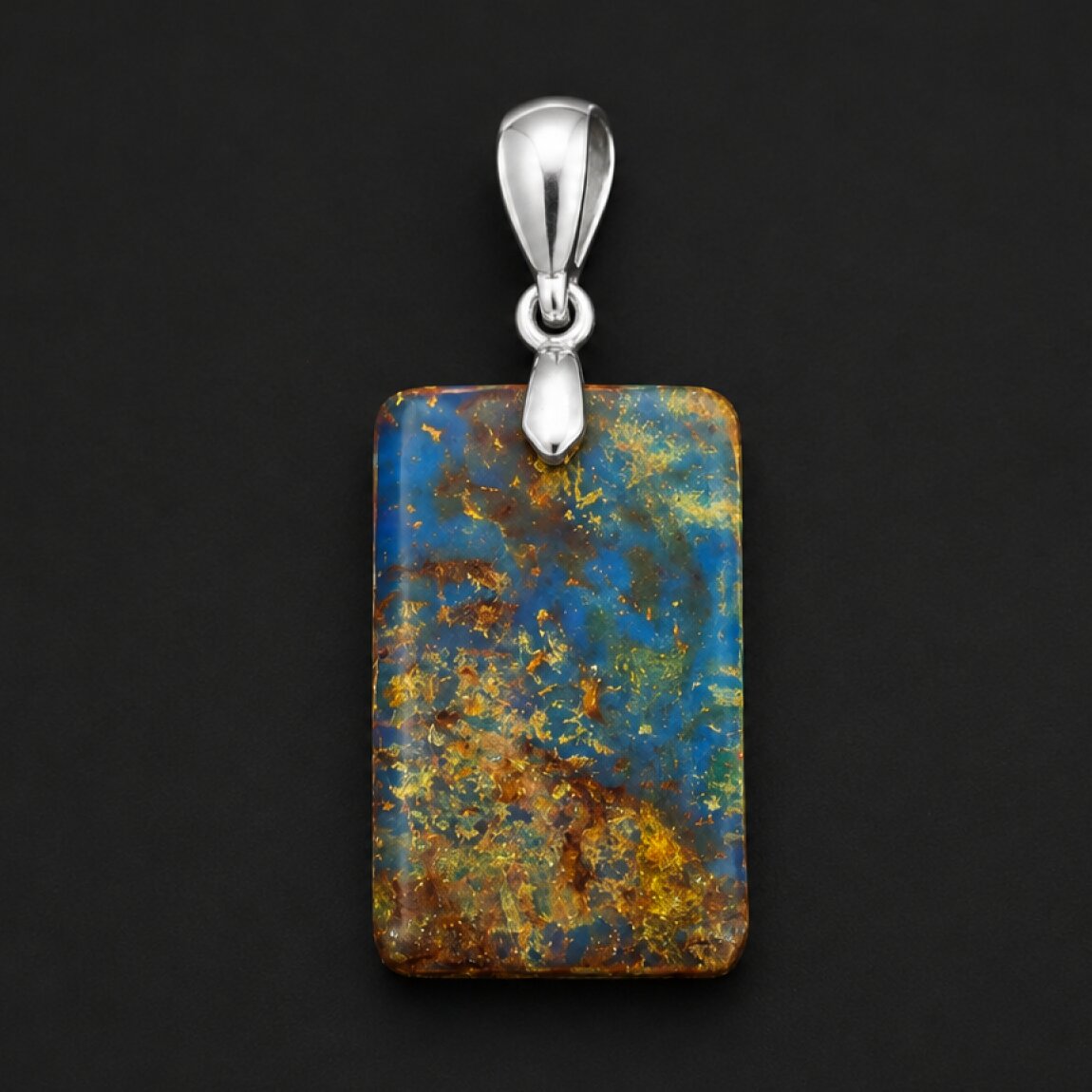 Clear fall blue Natural Dominican Amber flat 925 Sterling Silver Pendant 36 mm