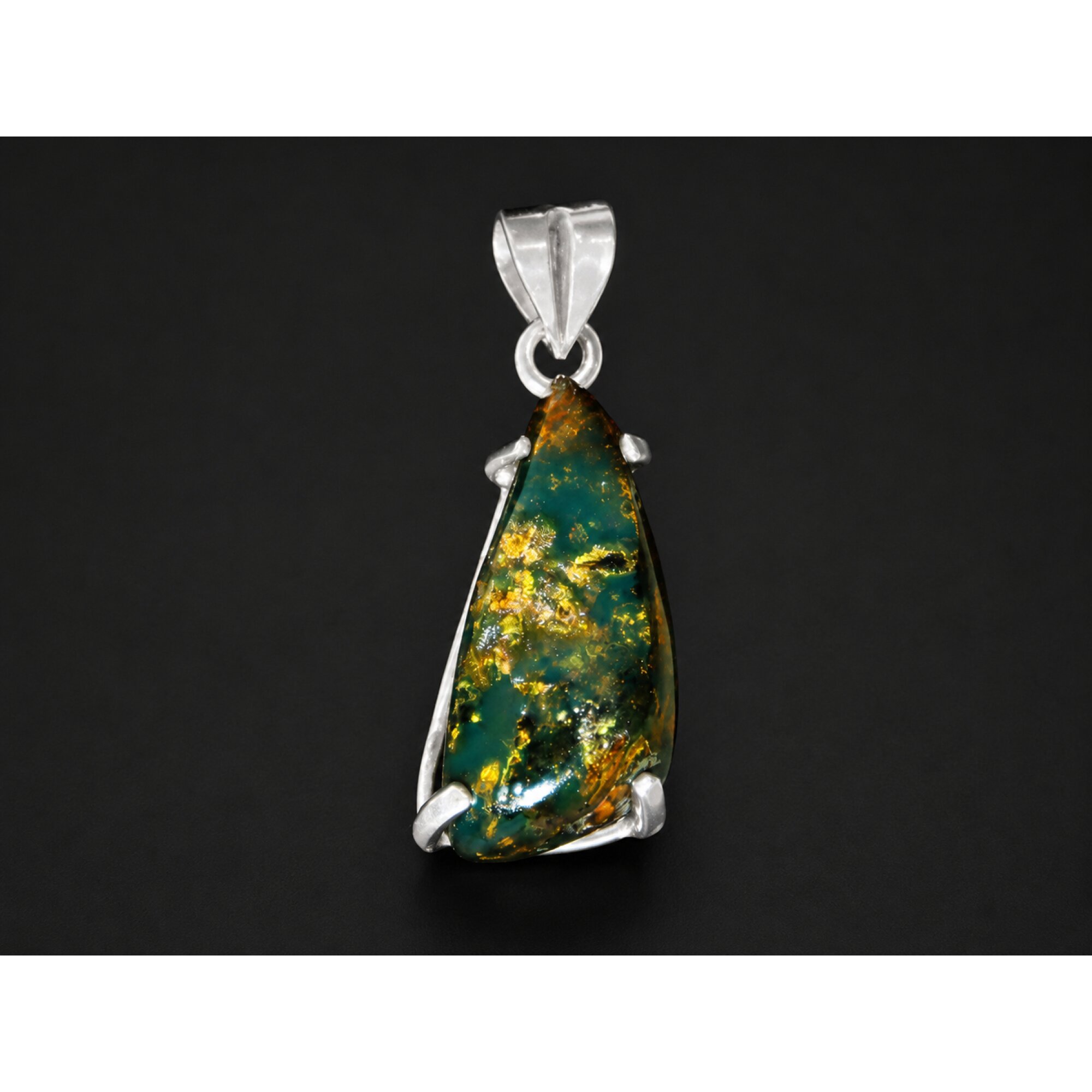 Translucent green blue Natural Dominican Amber freeform 925 Pendant 39 mm – photo 4
