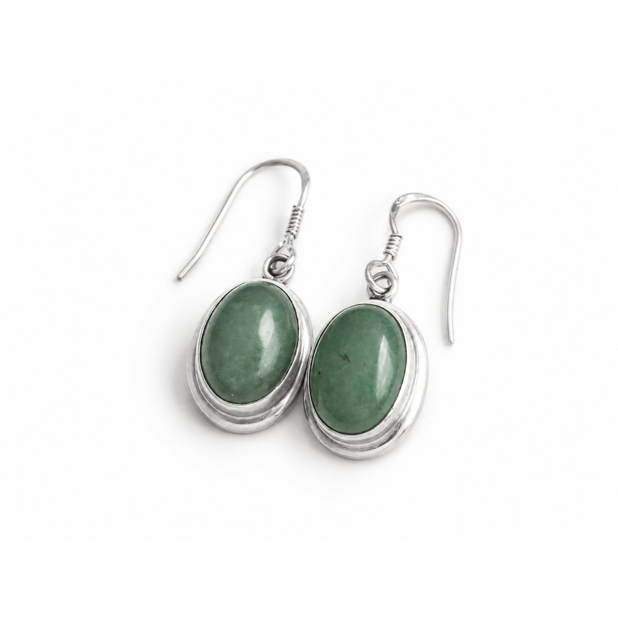 Translucent olive green Natural jade oval 925 Sterling Silver Earrings 34 mm – photo 4