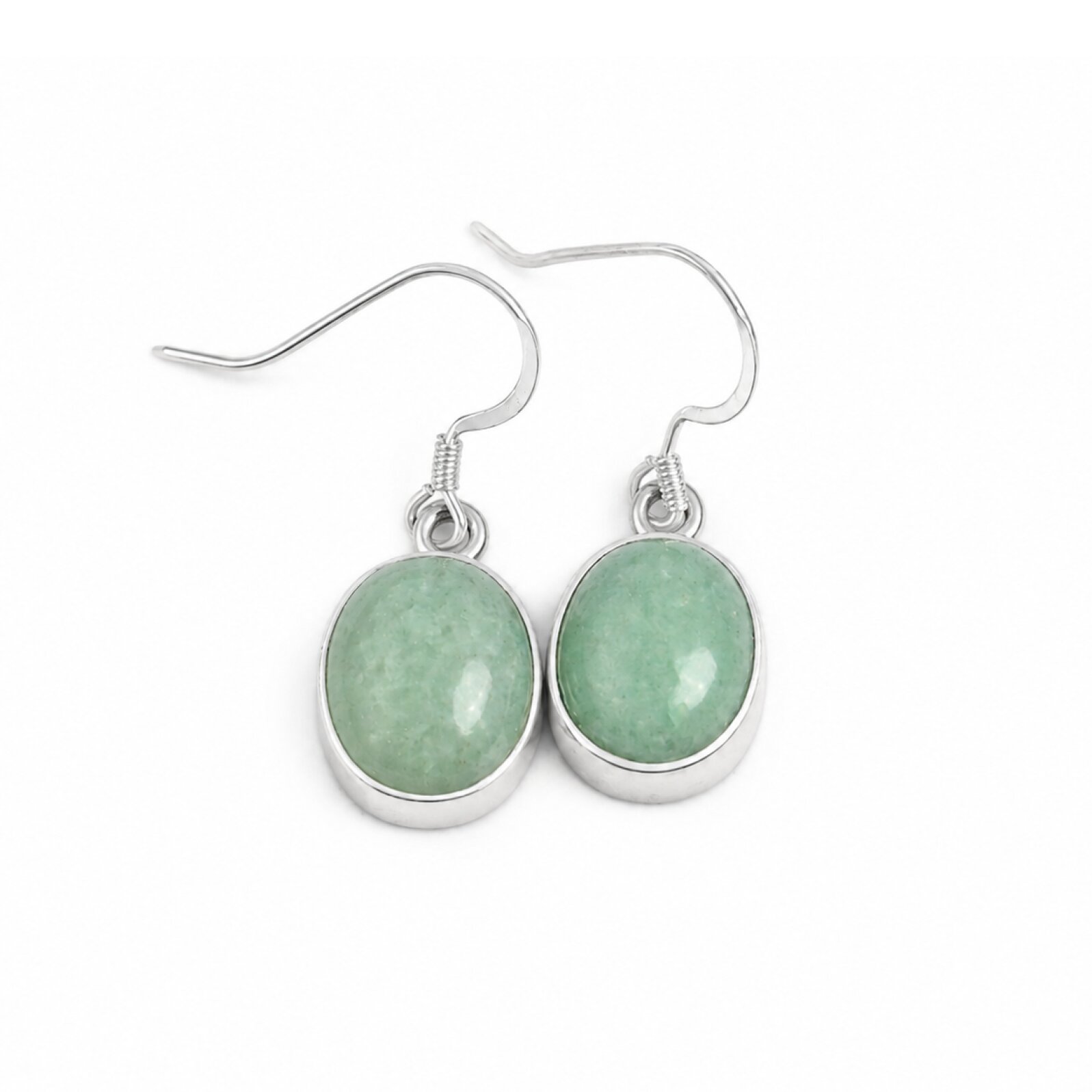 Translucent olive green Natural jade oval 925 Sterling Silver Earrings 30 mm