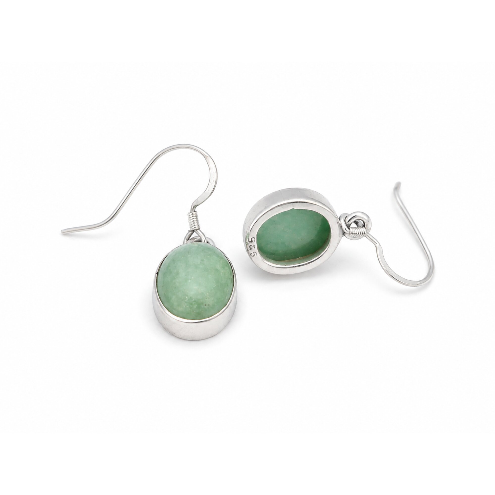 Translucent olive green Natural jade oval 925 Sterling Silver Earrings 30 mm – photo 2