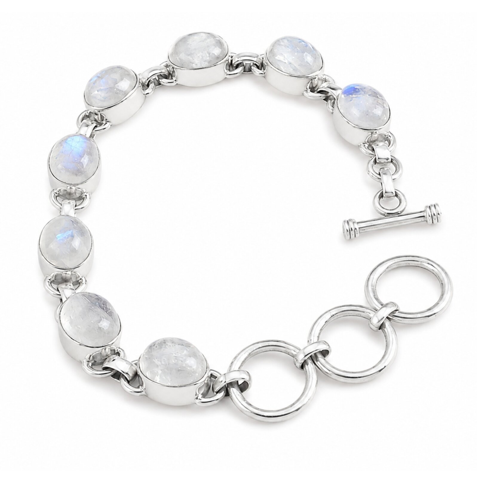 Clear purple fire white Moonstone oval 925 Sterling Silver Bracelet 165 mm
