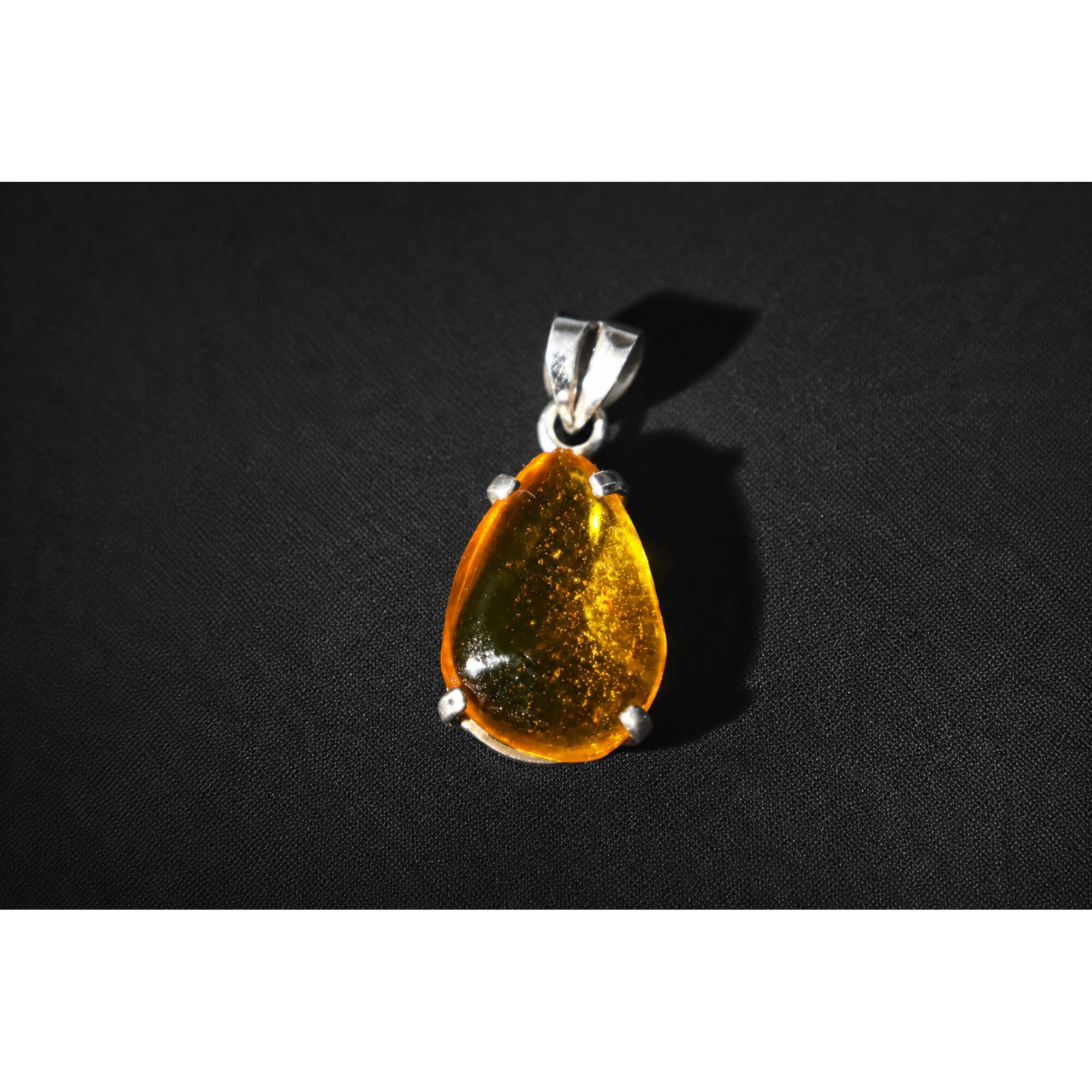 Clear yellow green Natural Dominican Amber teardrop 925 Sterling Pendant 34 mm – photo 2