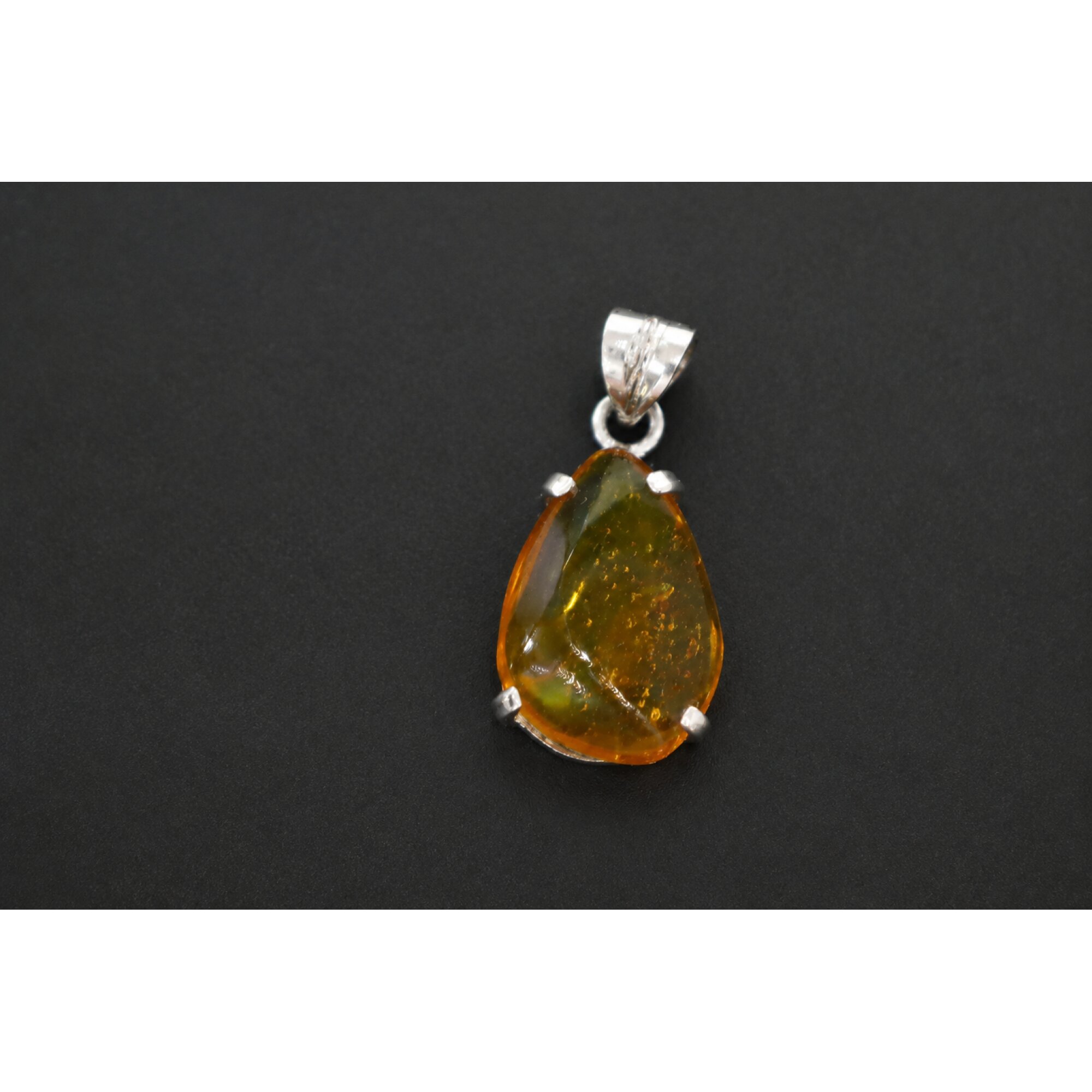 Clear yellow green Natural Dominican Amber teardrop 925 Sterling Pendant 34 mm – photo 4