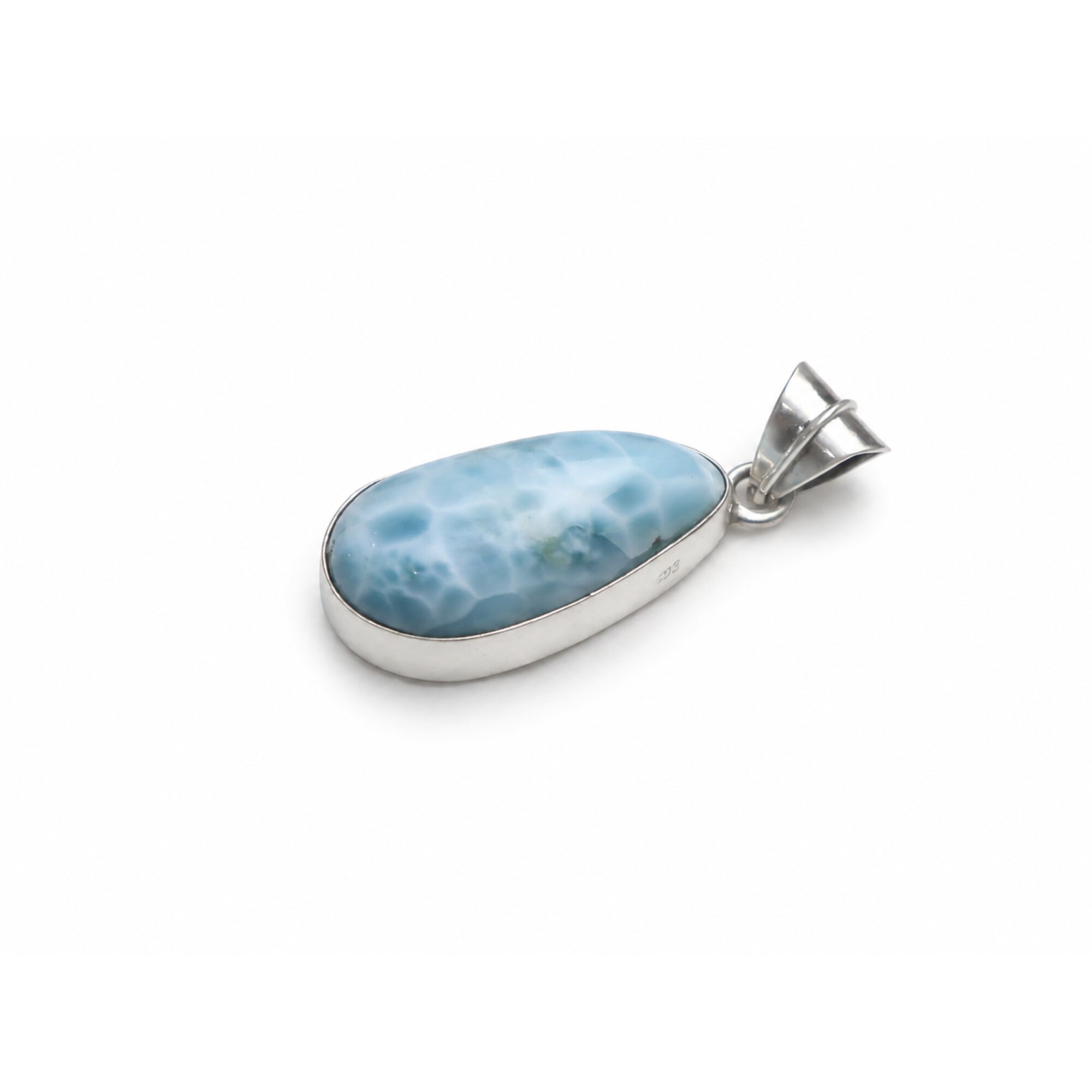 sky blue Natural Dominican Larimar teardrop 925 Sterling Silver Pendant 38 mm – photo 5