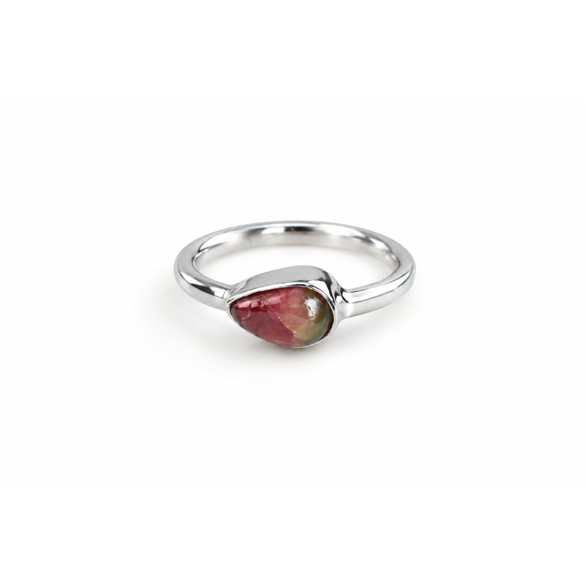 Translucent pink brown Watermelon Tourmaline teardrop 925 Ring Size 8.75 – photo 4