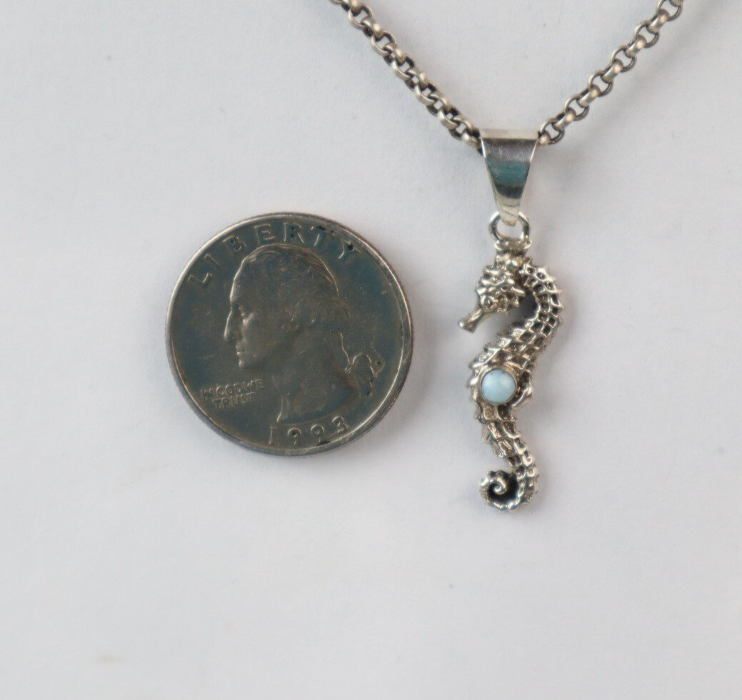 Authentic Beautiful Sky Blue Larimar 925 Sterling Silver Sea Horse Pendant 37mm – photo 5