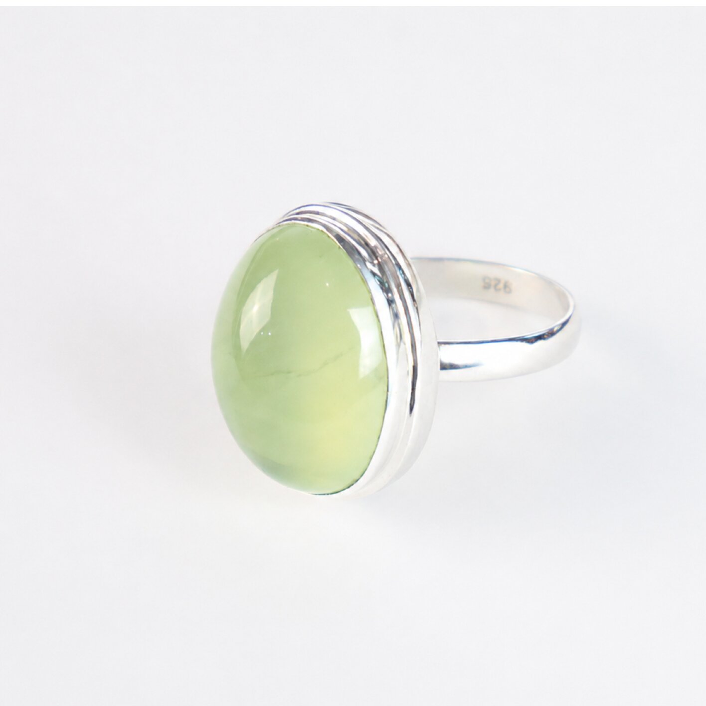Clear light green Prehnite oval 925 Sterling Silver Ring Size 8.00