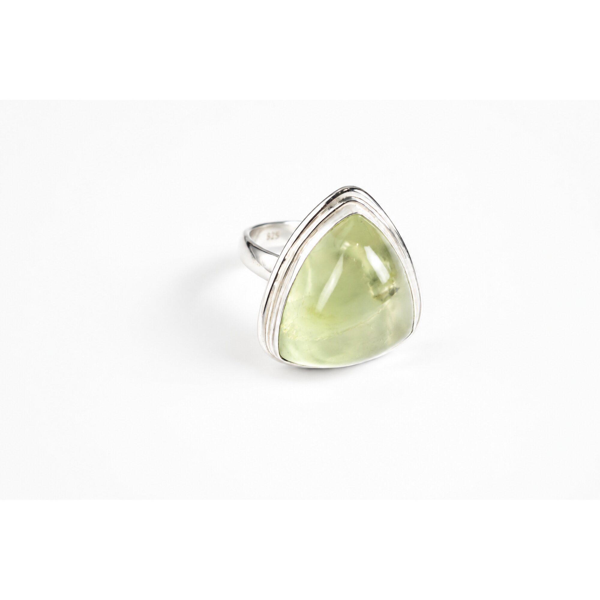 Clear light green Prehnite triangular 925 Sterling Silver Ring Size 7.00 – photo 3