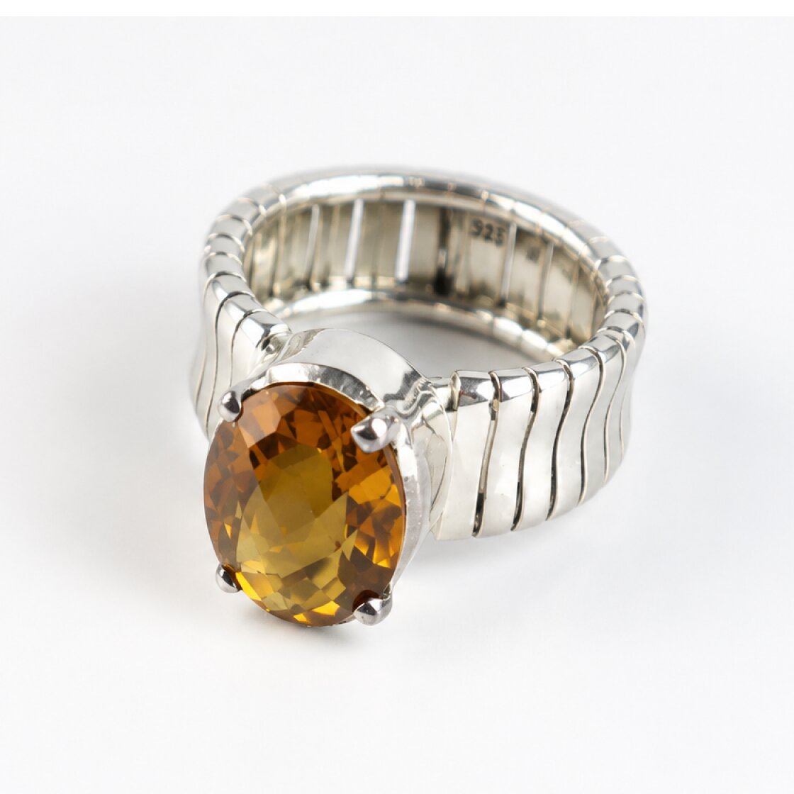 Clear Orange Natural Citrine oval 925 Sterling Silver Ring Size 7.50