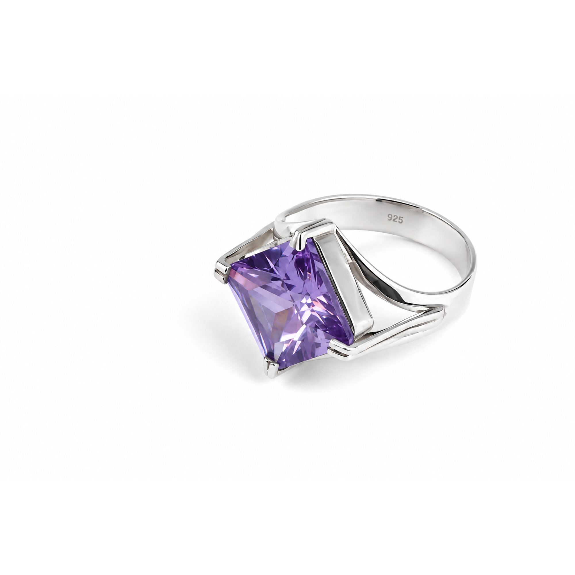 Clear purple Pink Natural Amethyst square 925 Sterling Silver Ring Size 7.25 – photo 4