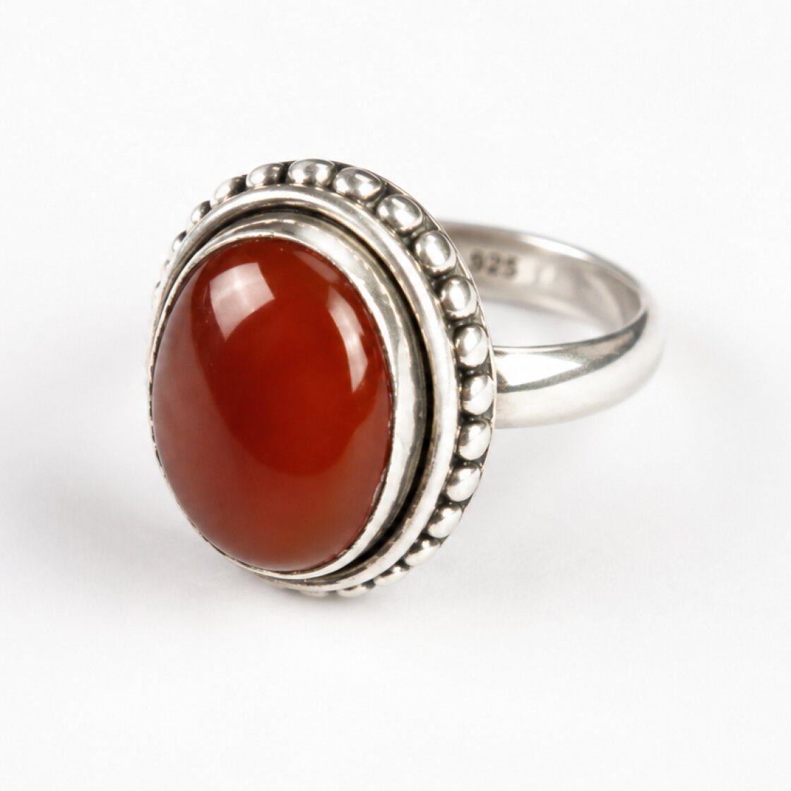 Clear orange red Carnelian oval 925 Sterling Silver Ring Size 6.50