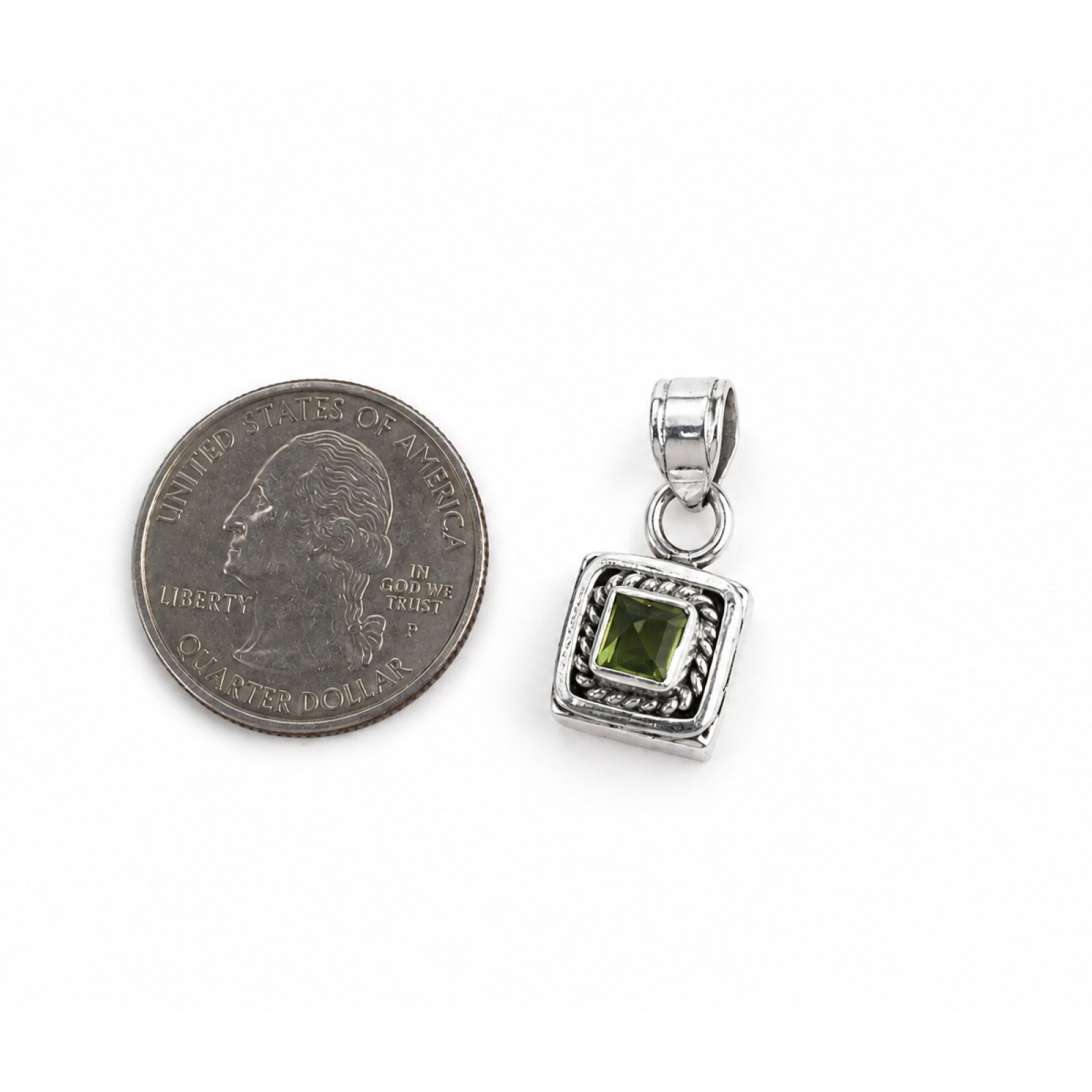 Clear green Natural citrine 925 Sterling Silver Pendant 25 mm – photo 4