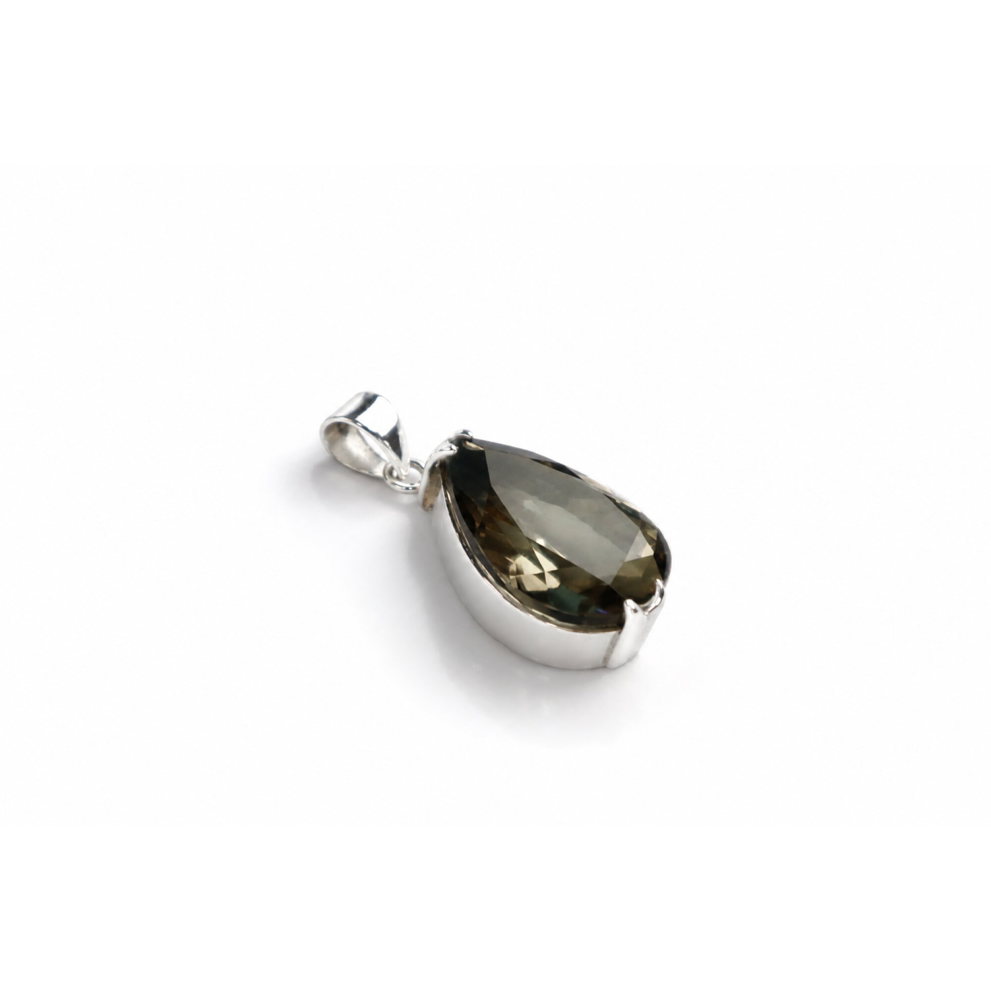Clear green Natural smokey quartz teardrop 925 Sterling Silver Pendant 39 mm – photo 2