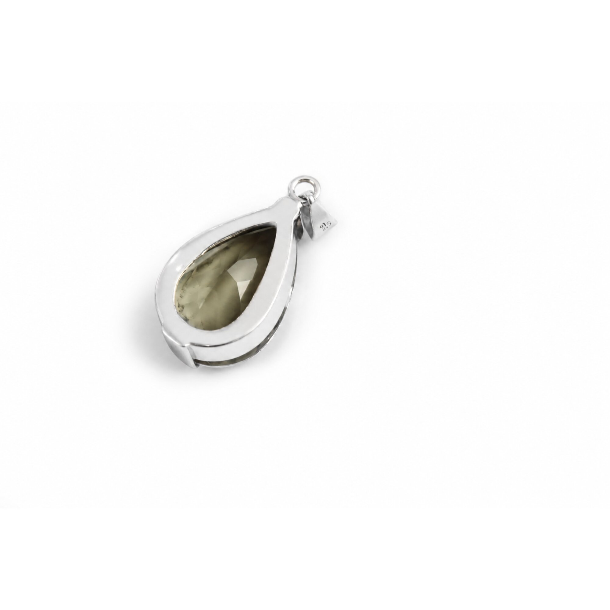 Clear green Natural smokey quartz teardrop 925 Sterling Silver Pendant 39 mm – photo 5