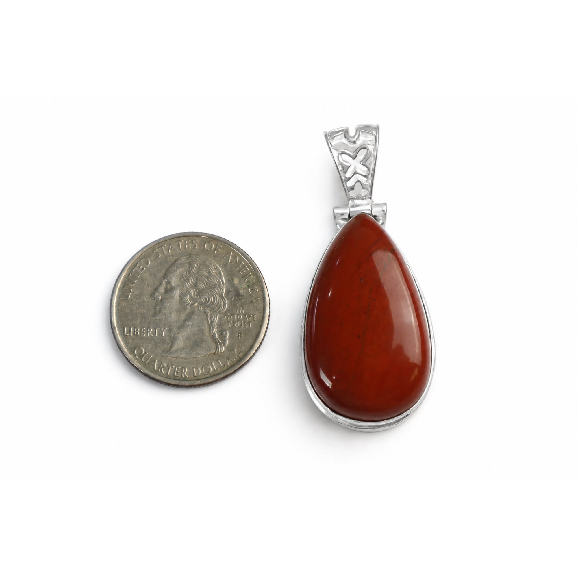 red Carnelian teardrop 925 Sterling Silver Pendant 49 mm – photo 3