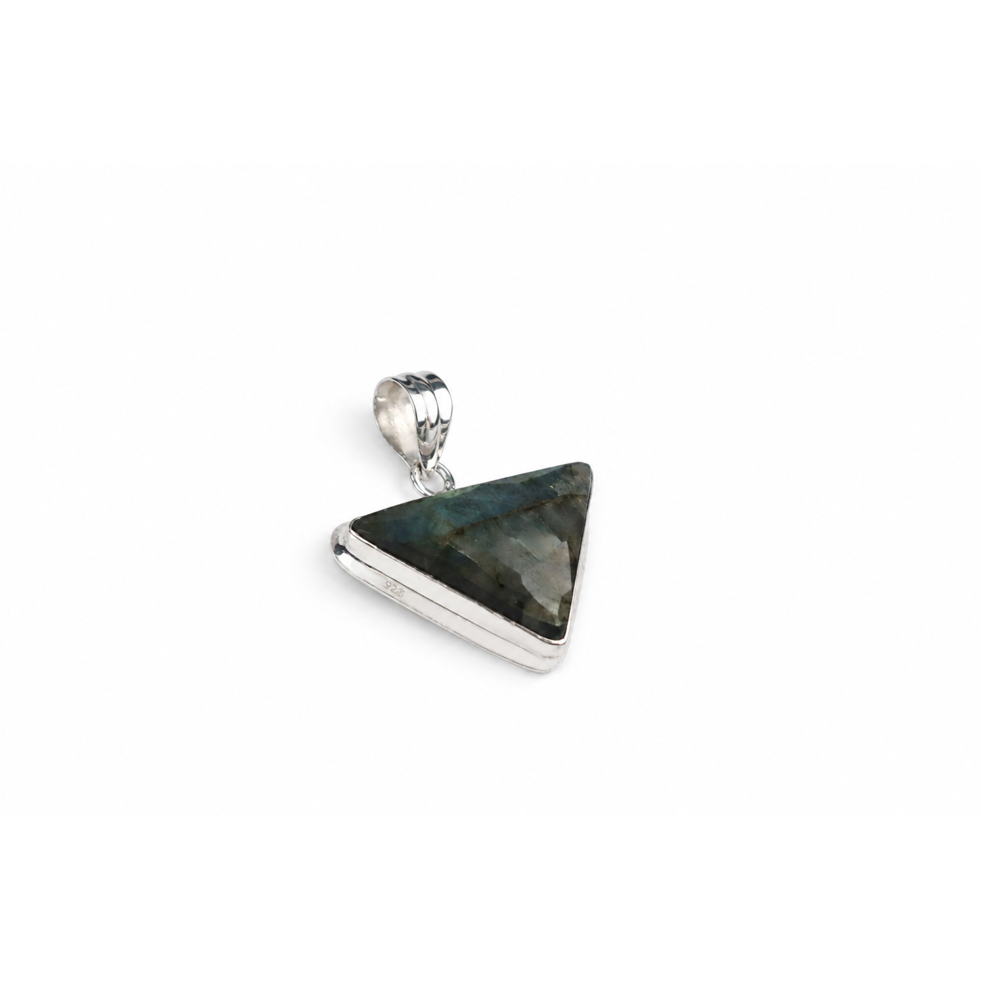 Clear green violet Labradorite triangle 925 Sterling Silver Pendant 38 mm – photo 2