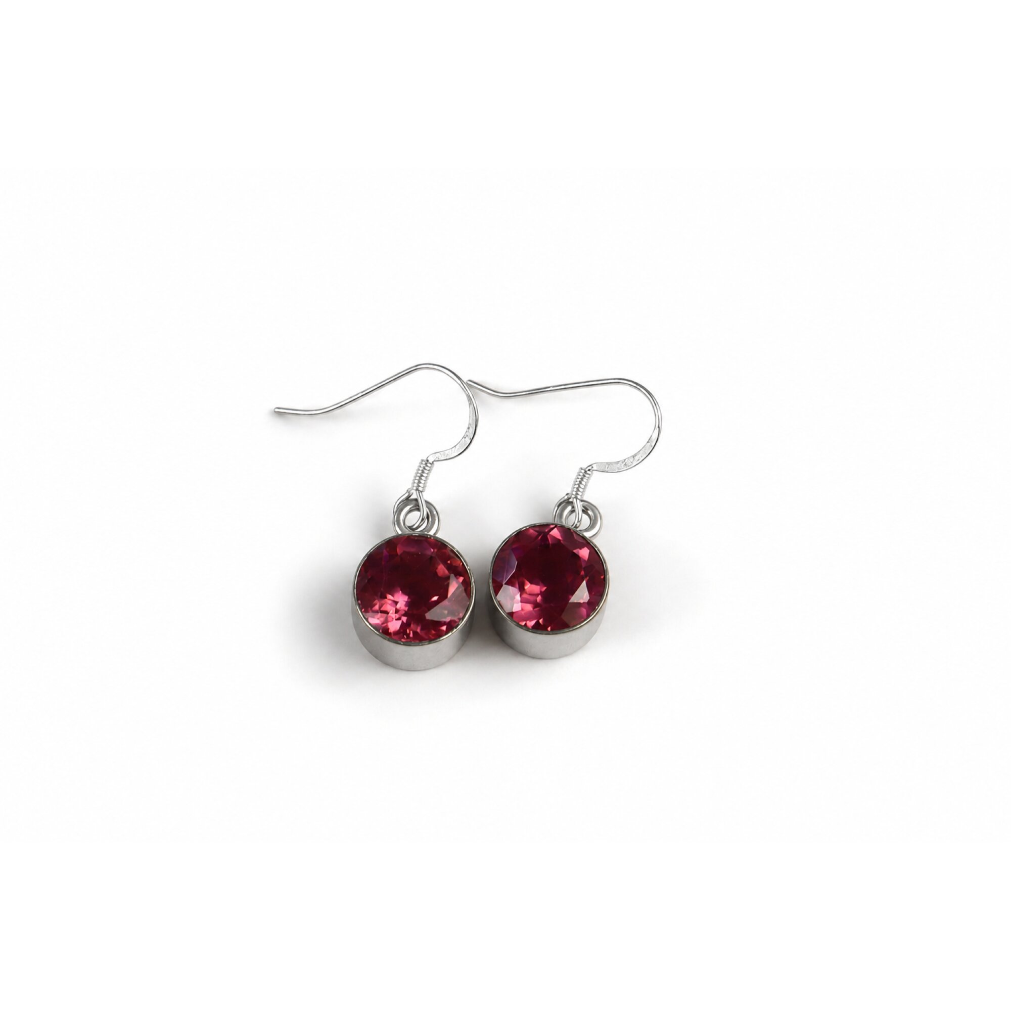 Clear red Garnet round faceted 925 Sterling Silver Earrings 28 mm – photo 2