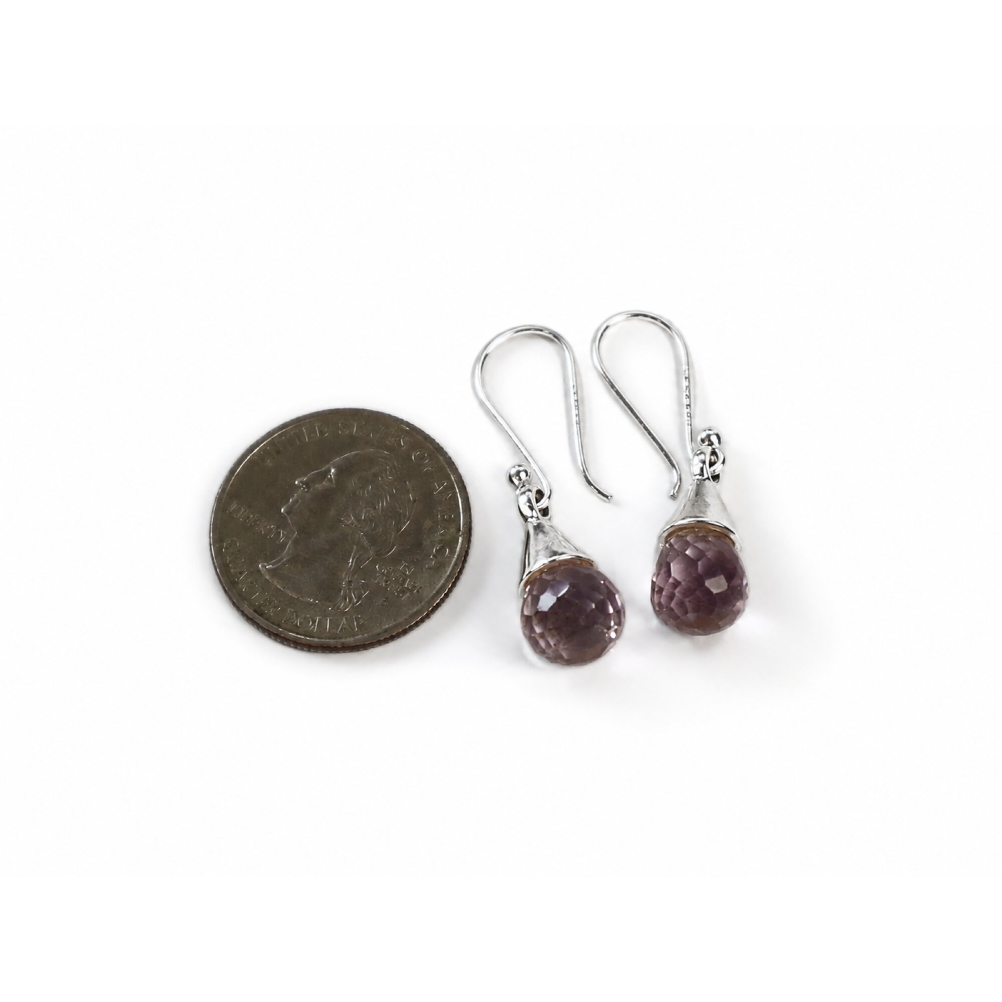 Clear purple Amethyst faceted pear 925 Sterling Silver Earrings 34 mm – photo 2