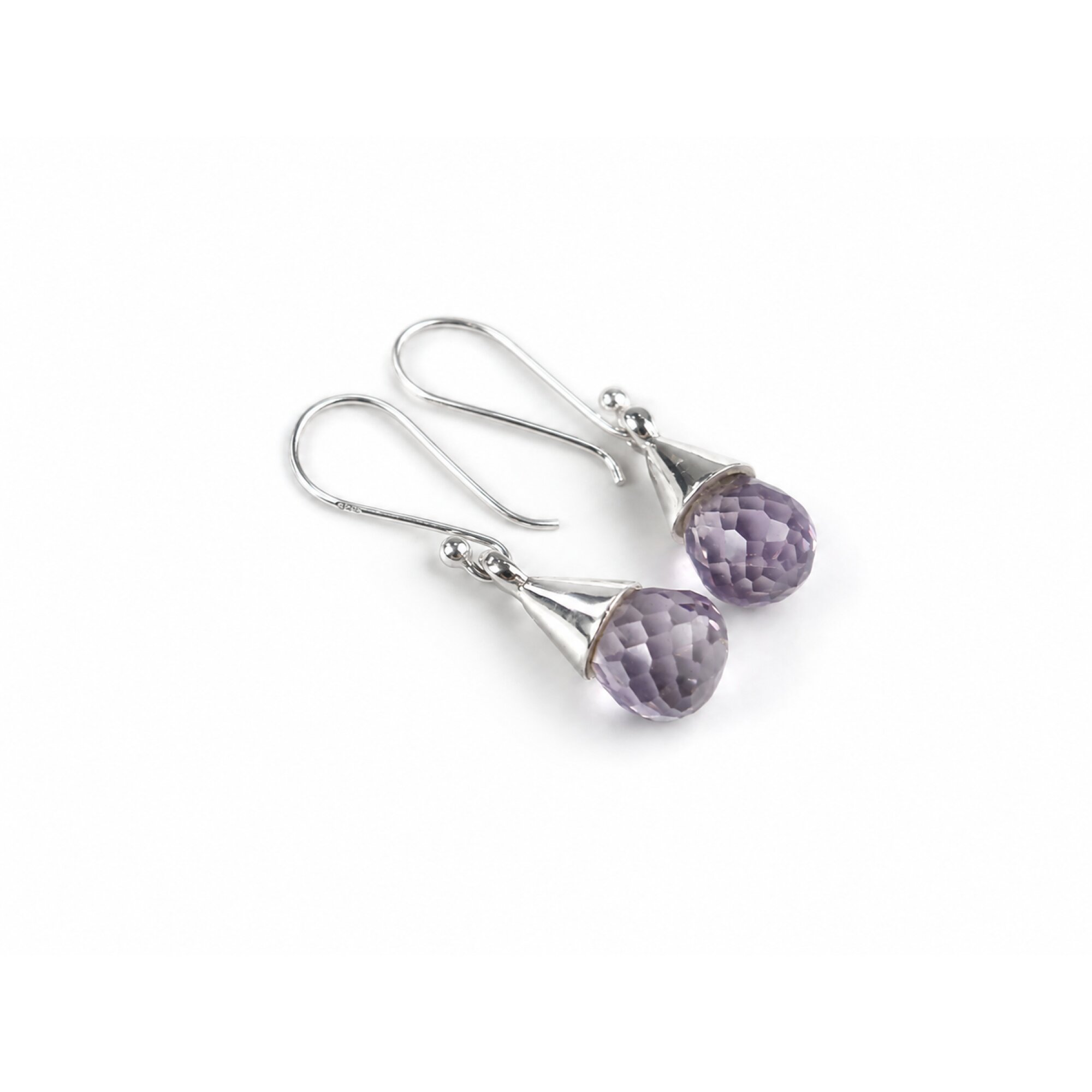 Clear purple Amethyst faceted pear 925 Sterling Silver Earrings 34 mm – photo 4
