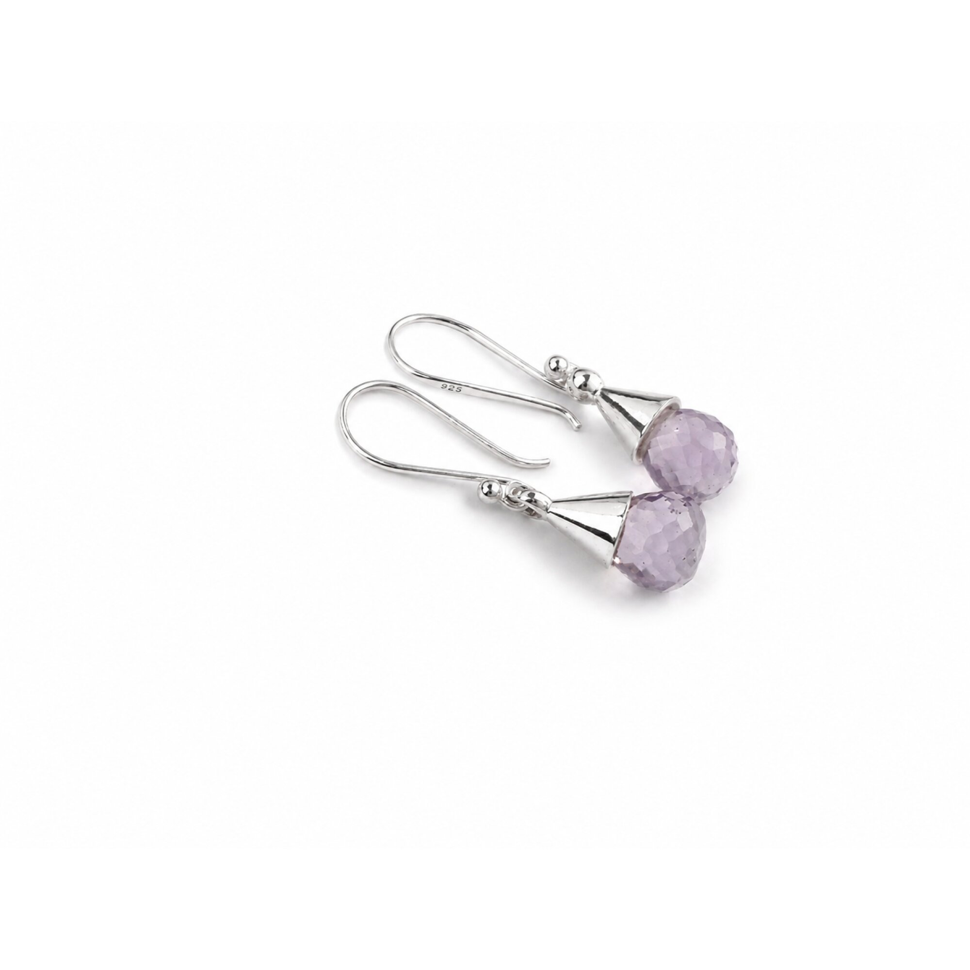 Clear purple Amethyst faceted pear 925 Sterling Silver Earrings 34 mm – photo 6