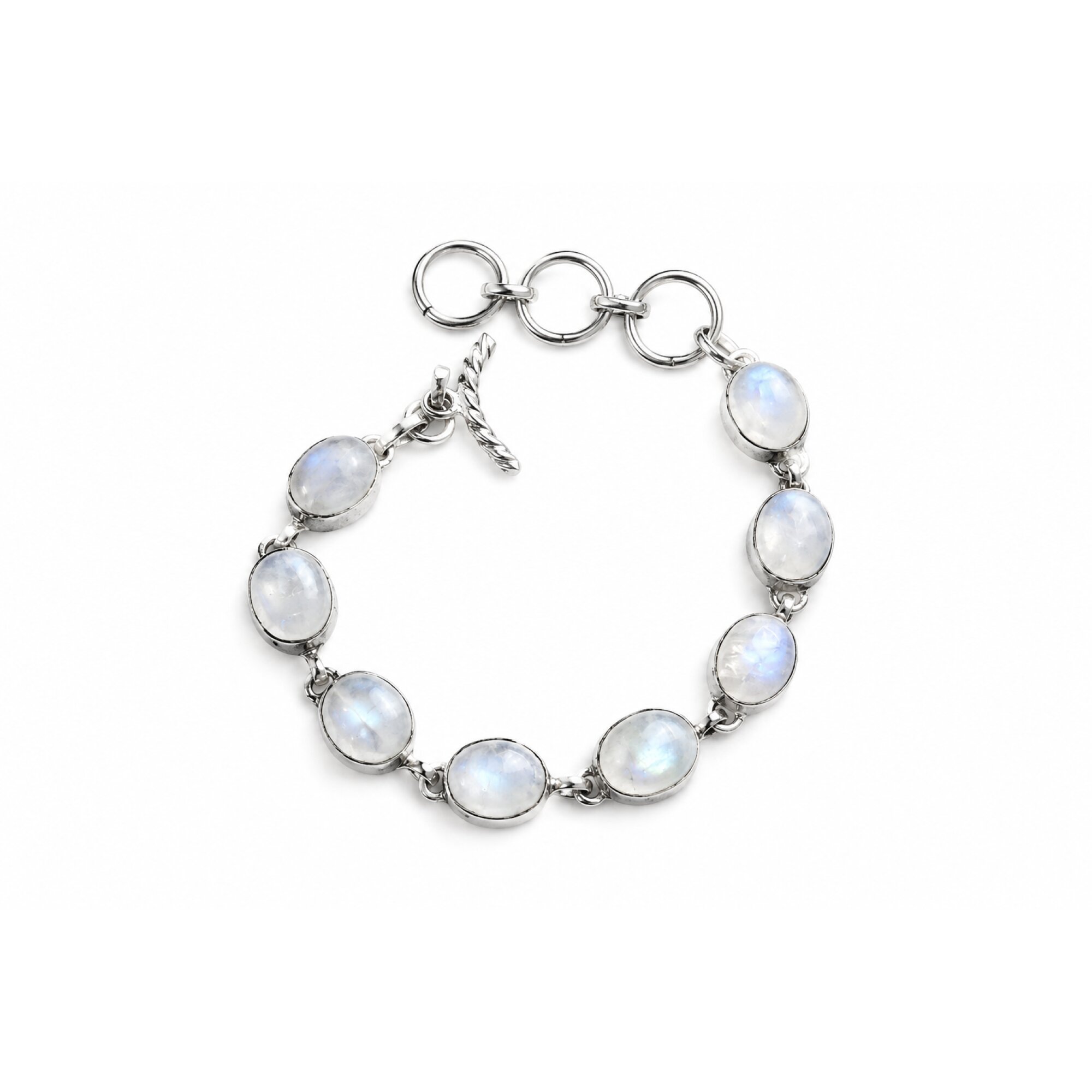 Clear blue white moonstone oval 925 Sterling Silver Bracelet 175 mm – photo 6