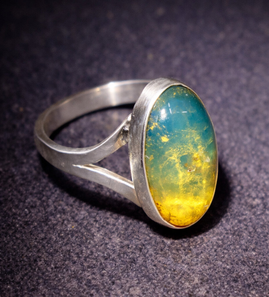 Lovely Natural Clear Light Blue Amber .925 Sterling Silver Ring #7 – photo 2