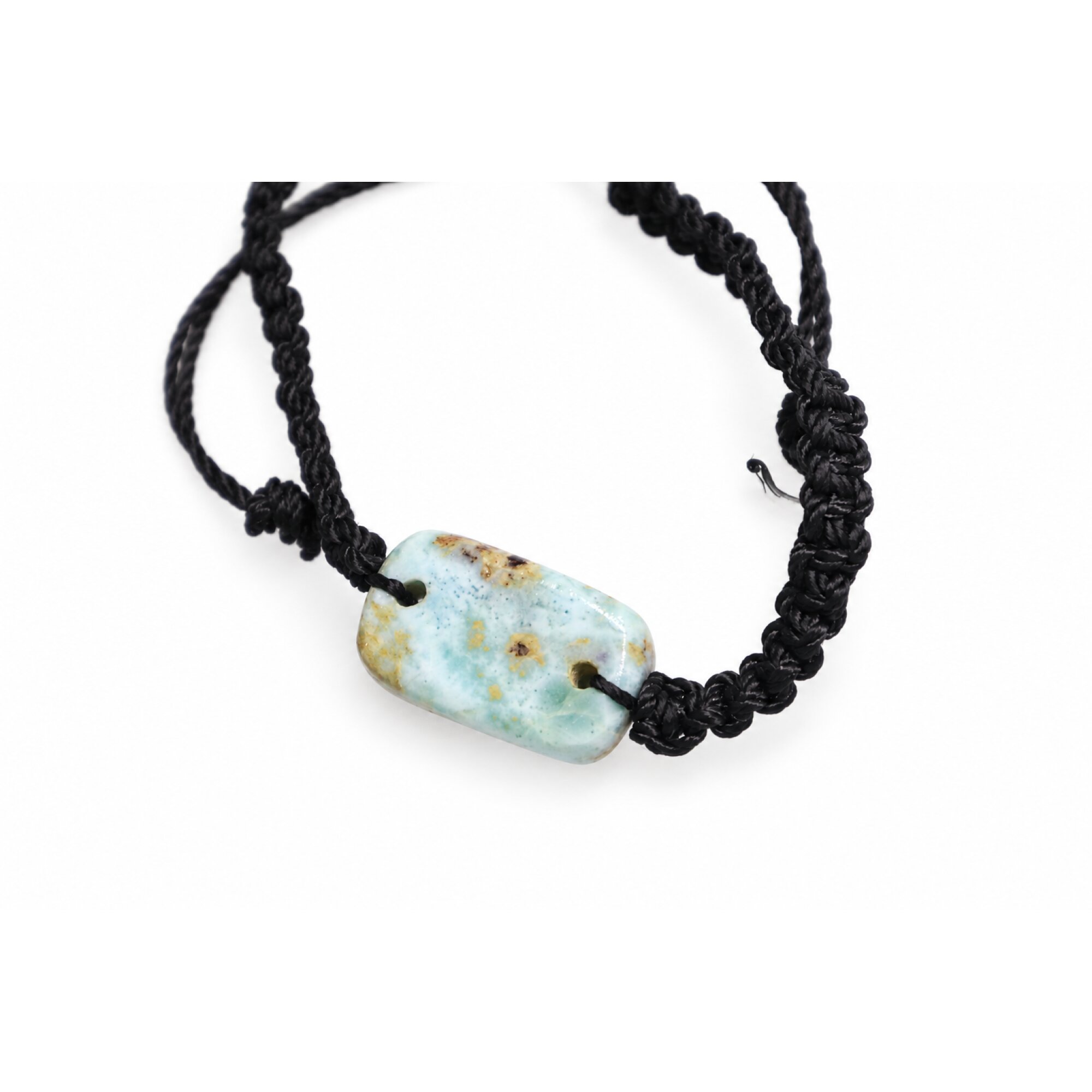 Artisan crafted light blue Dominican Larimar macrame bracelet 24mm – photo 3