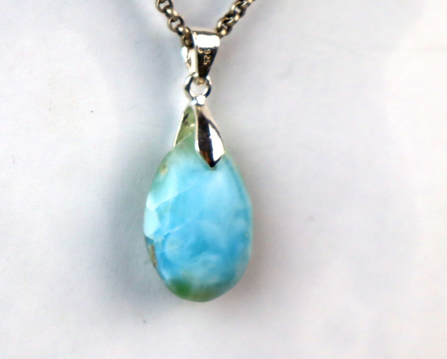 1.50 Inch Genuine Dominican Ocean Blue Larimar Oval Pendant 925 Sterling – photo 2
