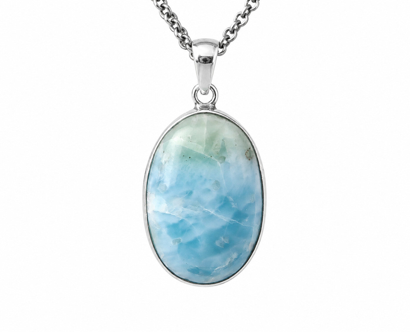 Deep Blue Larimar 925 Sterling Silver Oval Pendant 35mm – photo 6