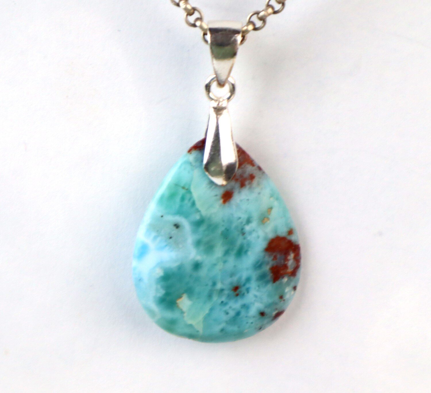 Charming Design Natural Ocean Blue Larimar .925 Sterling Silver Pendant 42mm – photo 6