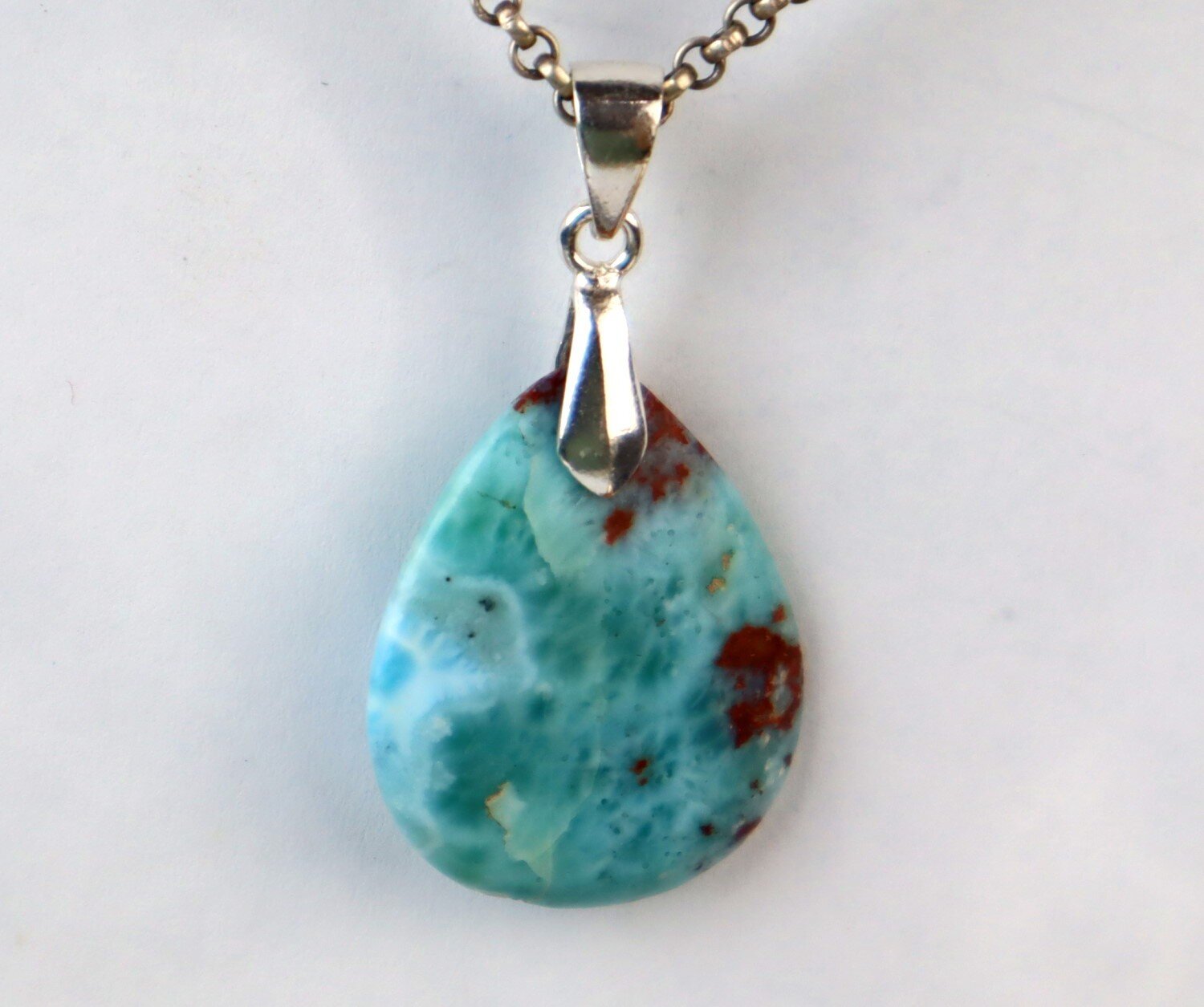 Charming Design Natural Ocean Blue Larimar .925 Sterling Silver Pendant 42mm – photo 8