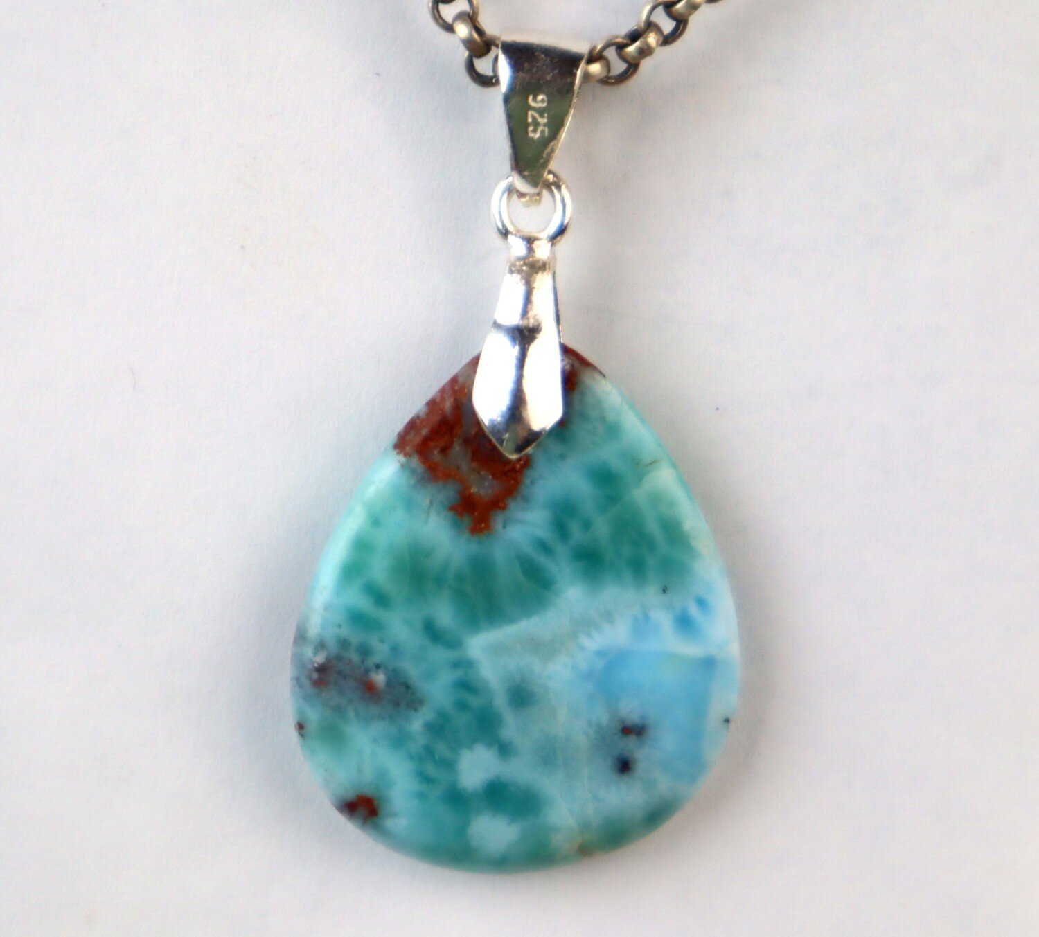 Charming Design Natural Ocean Blue Larimar .925 Sterling Silver Pendant 42mm – photo 10