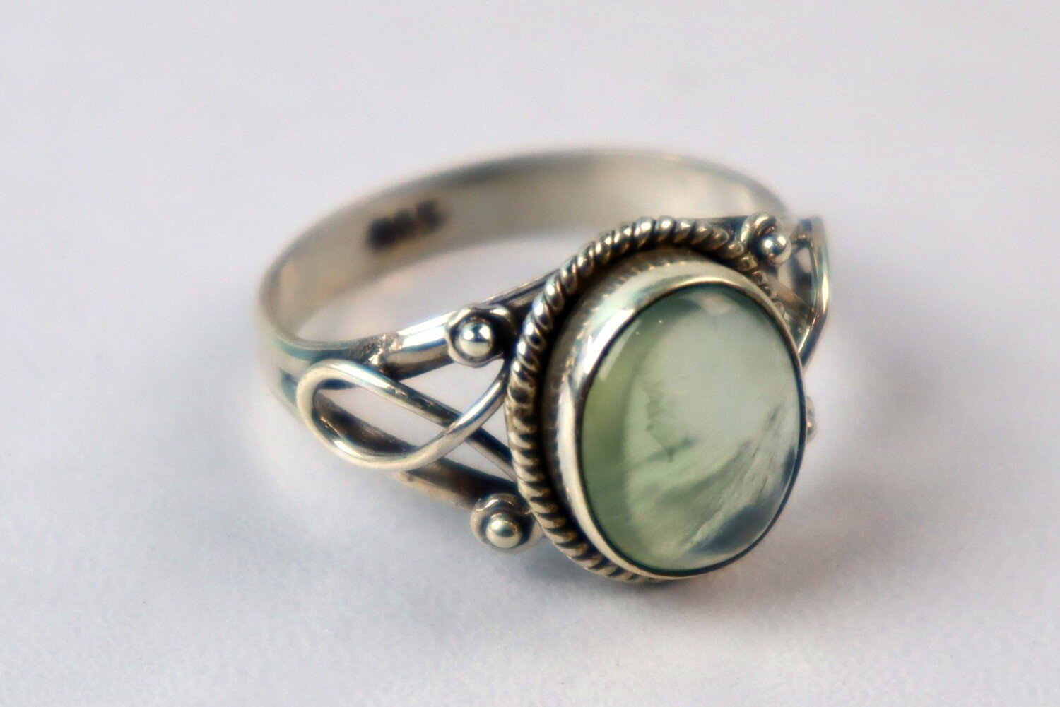 Genuine Authentic Green Prehnite 925 Sterling Silver Oval Ring US#9 – photo 3