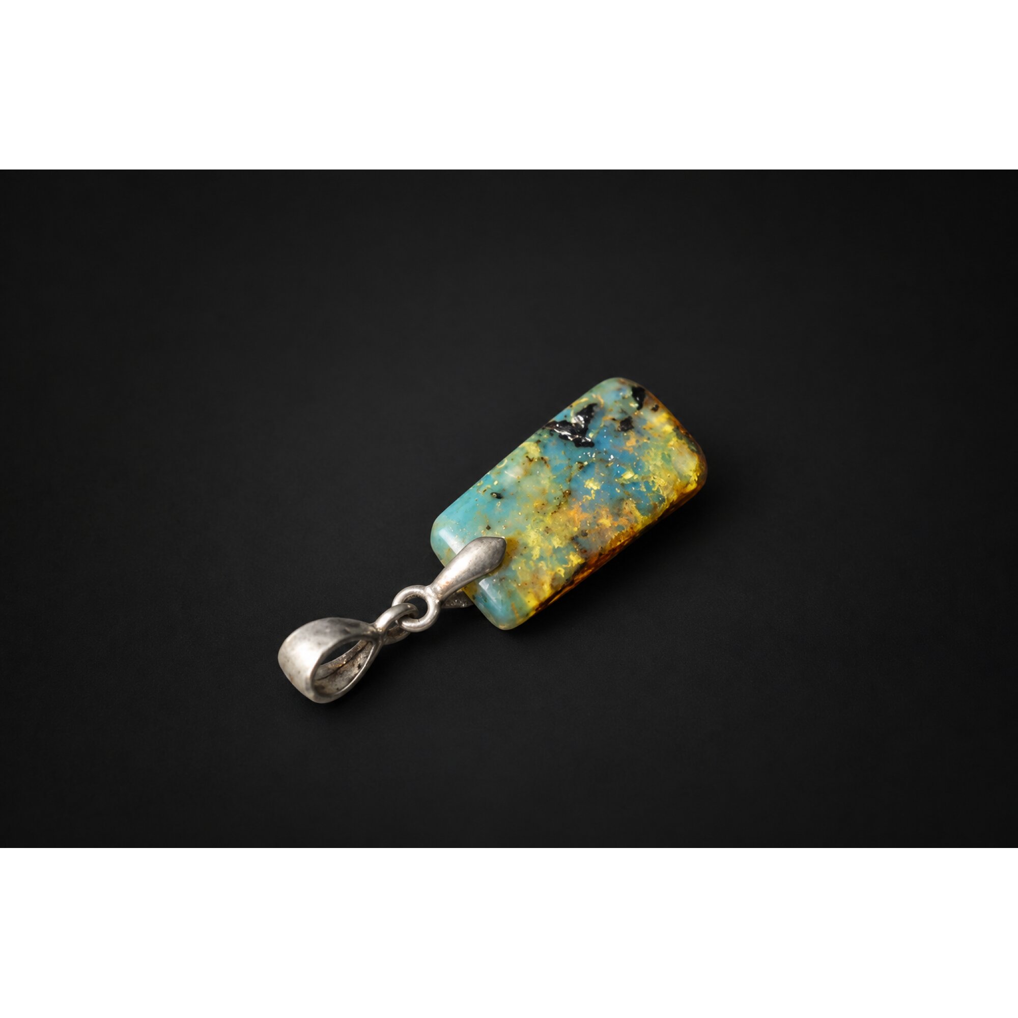 Artisan crafted dark yellow Dominican amber sterling silver pendant 33mm – photo 2