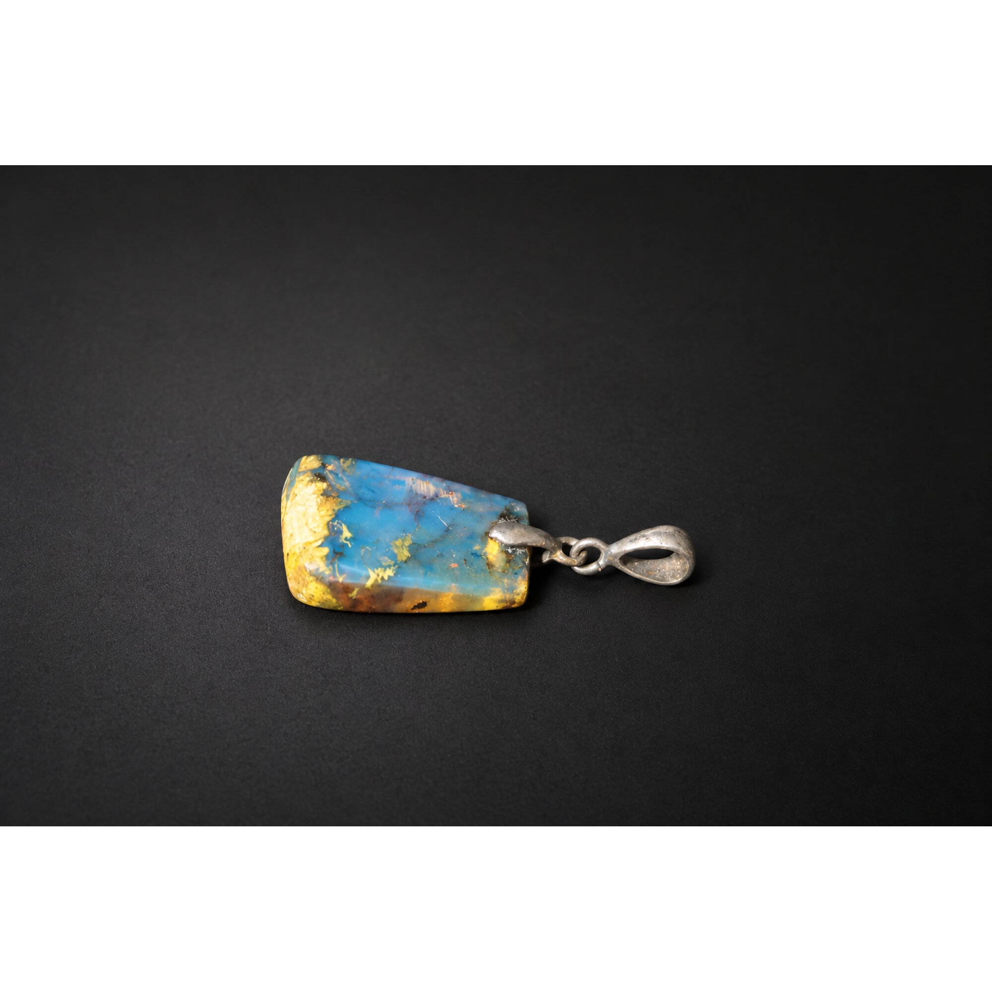 Hand finished royal blue Dominican amber sterling silver pendant 24mm – photo 4