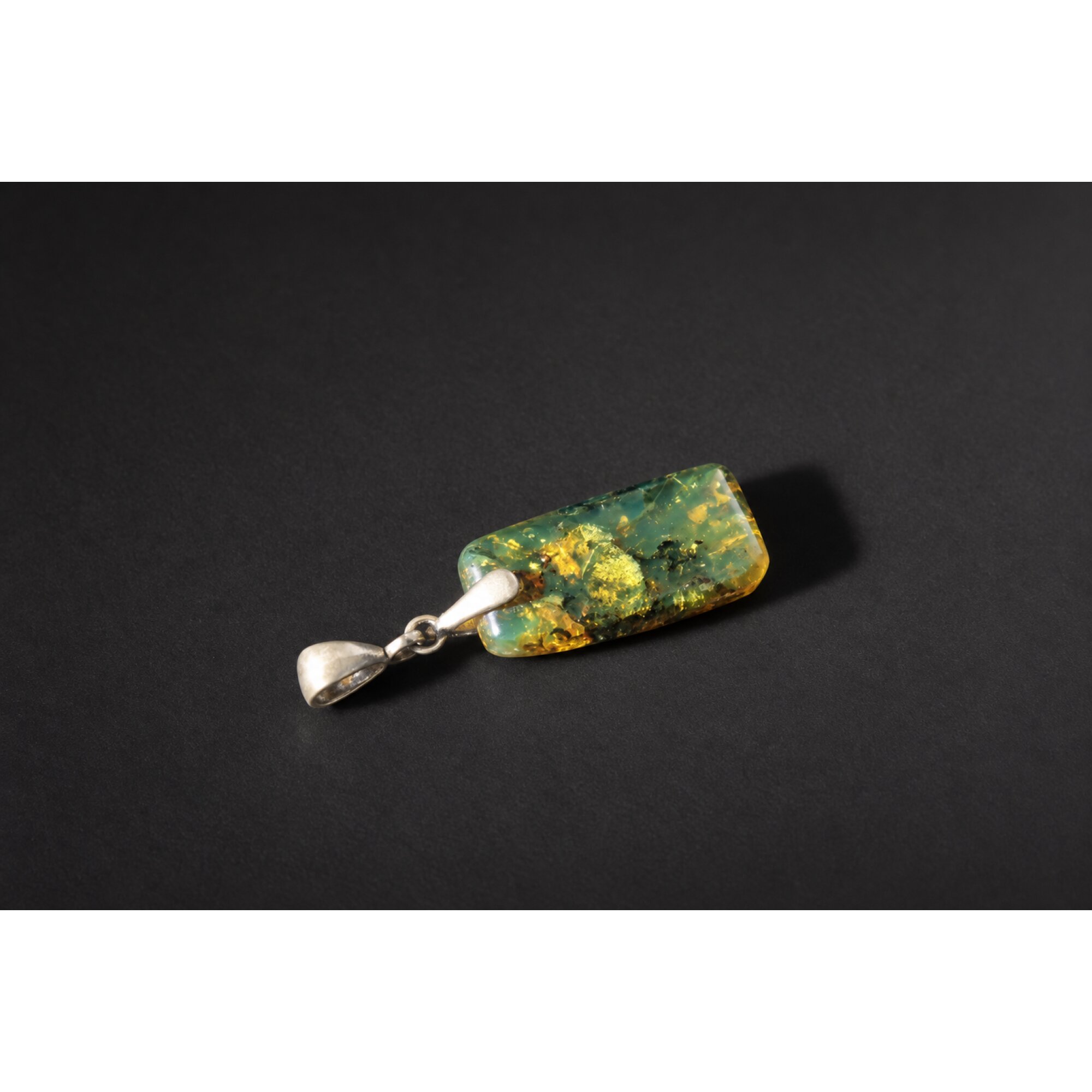 Genuine handcrafted green blue Dominican amber sterling silver pendant 35mm – photo 2