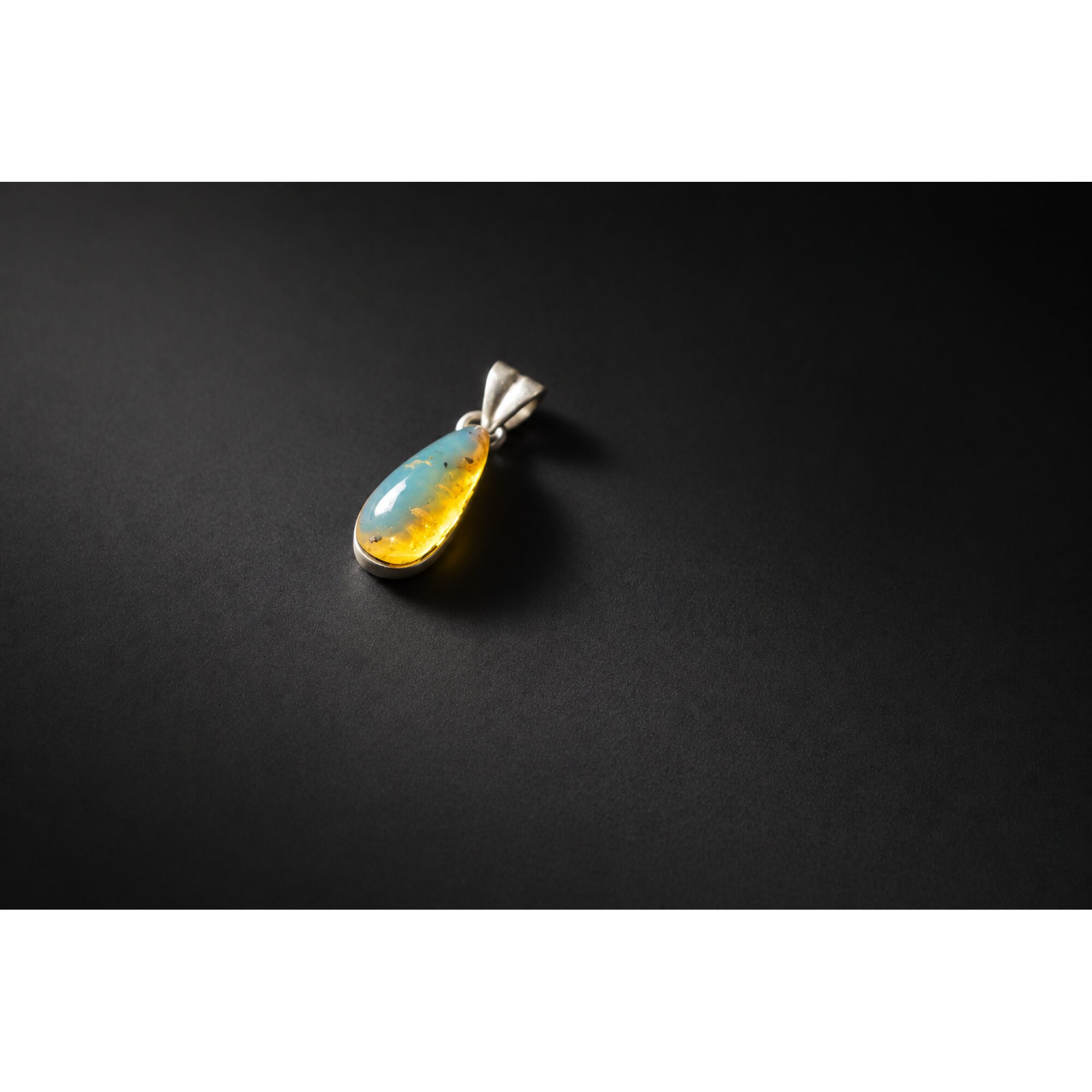 Handcrafted sky blue Dominican amber sterling silver pendant 27.5mm – photo 4
