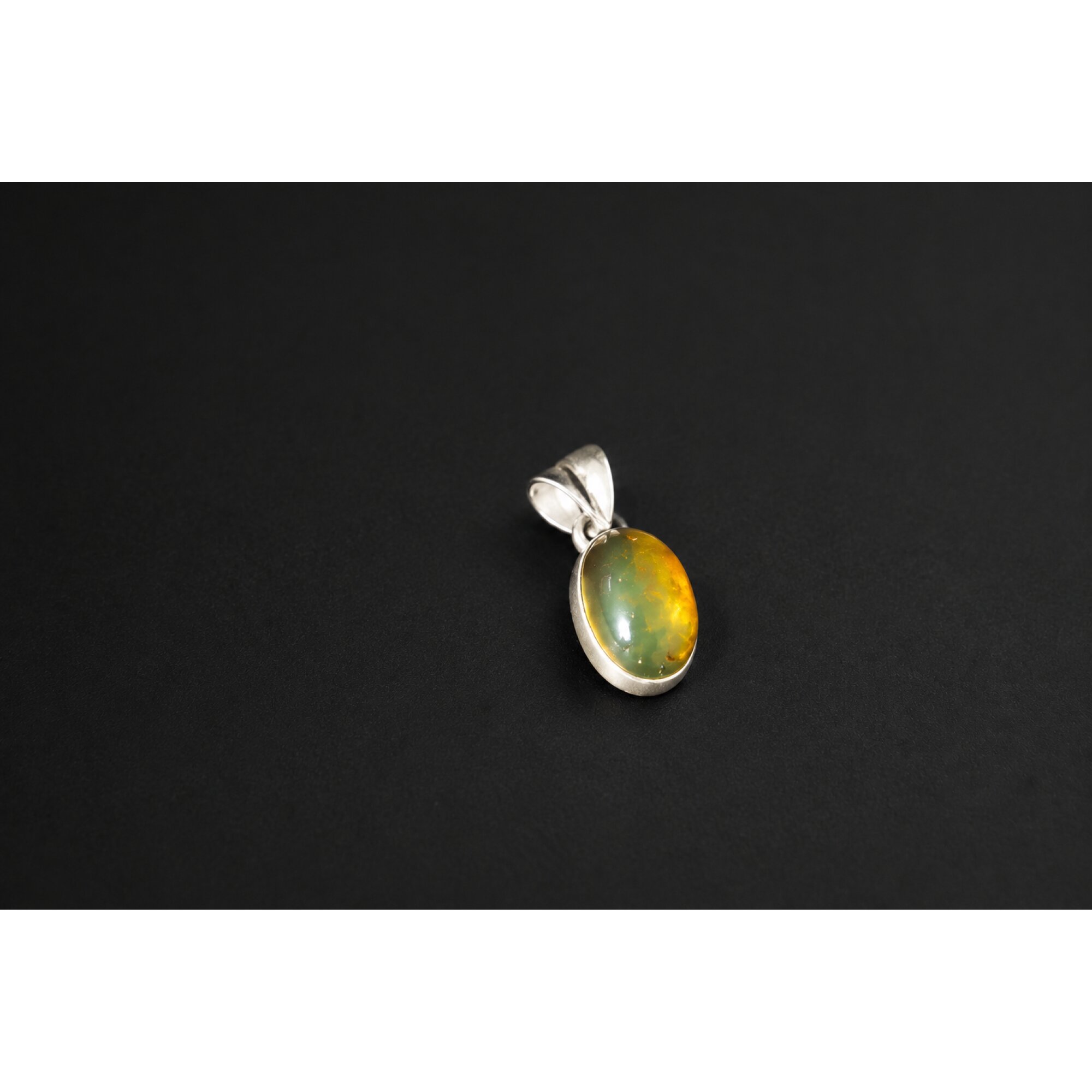 Artisan crafted orange green Dominican amber sterling silver pendant 20.5mm – photo 3