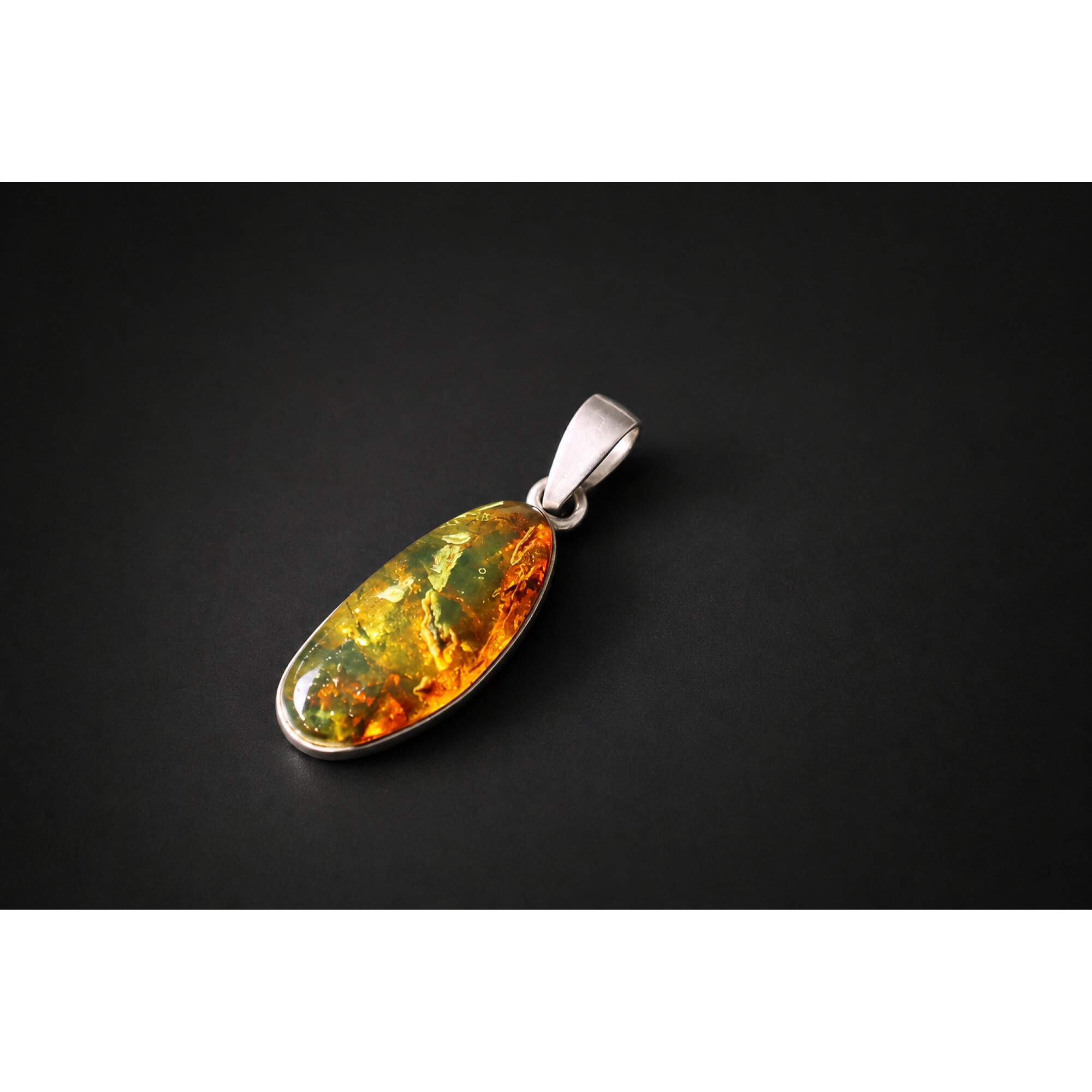 Handcrafted orange green Dominican amber sterling silver pendant 31mm – photo 8