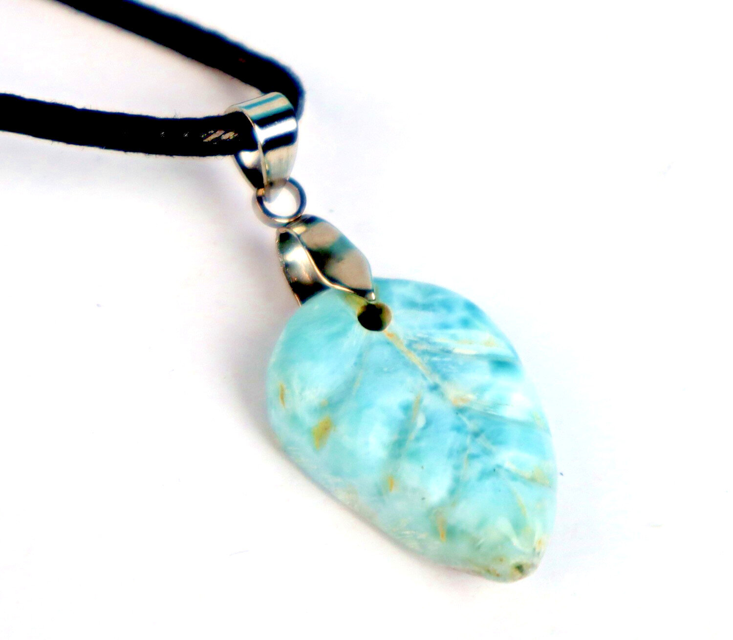 Handcrafted Natural Ocean Blue Larimar Necklace adjustable free cord – photo 4