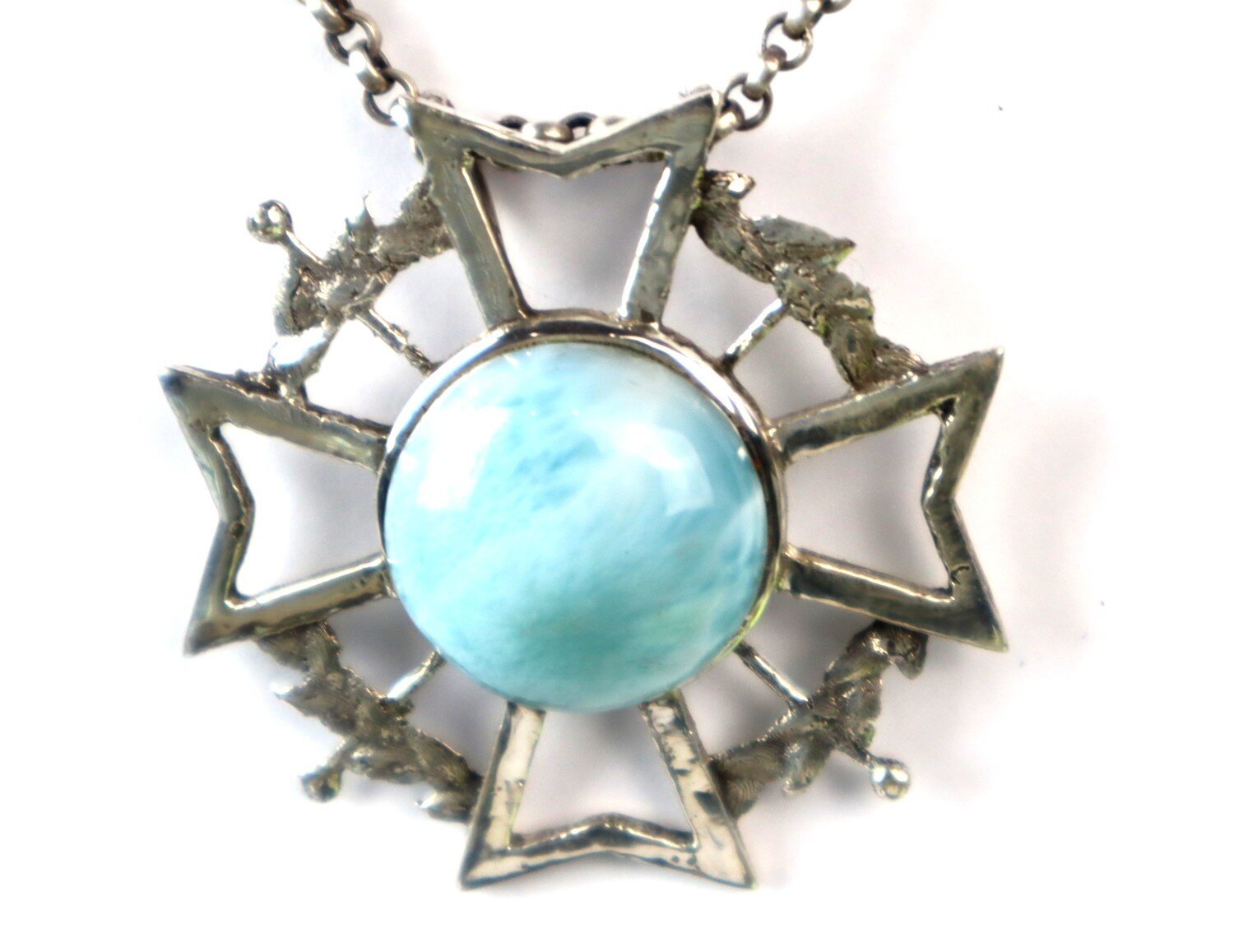 Charming Design Natural Sky Blue Larimar .925 Sterling Silver Pendant 37mm – photo 10