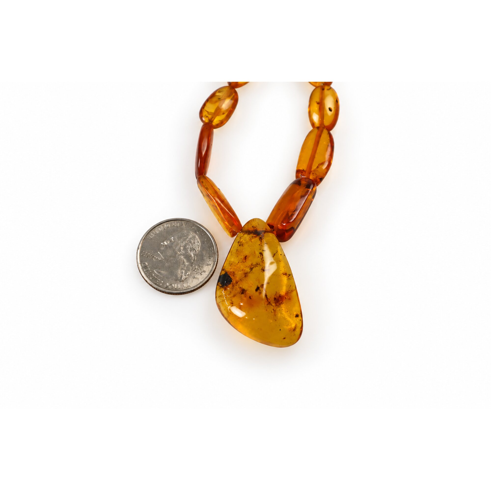 Real green orange Dominican amber sterling silver necklace 18.9in – photo 10