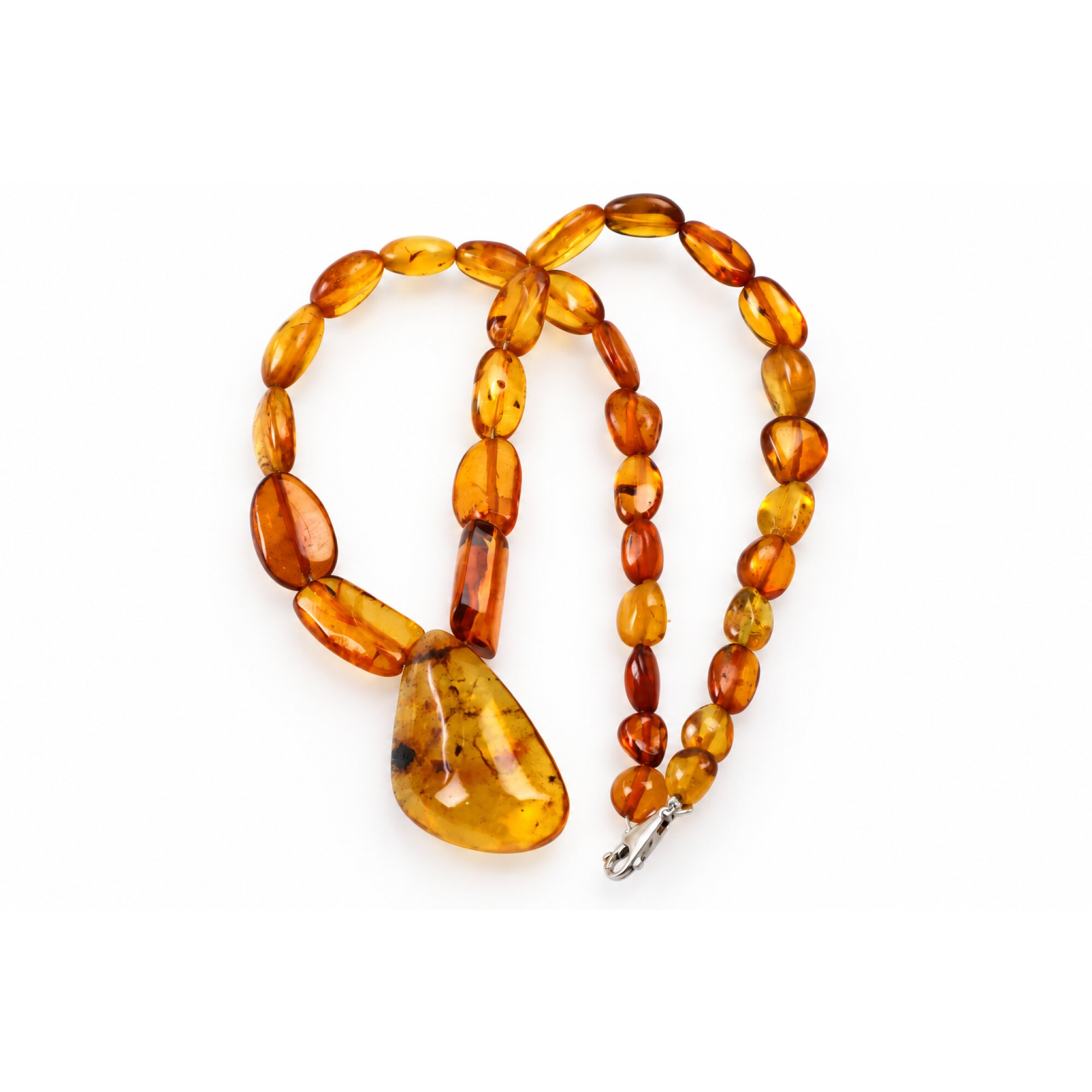 Real green orange Dominican amber sterling silver necklace 18.9in – photo 14
